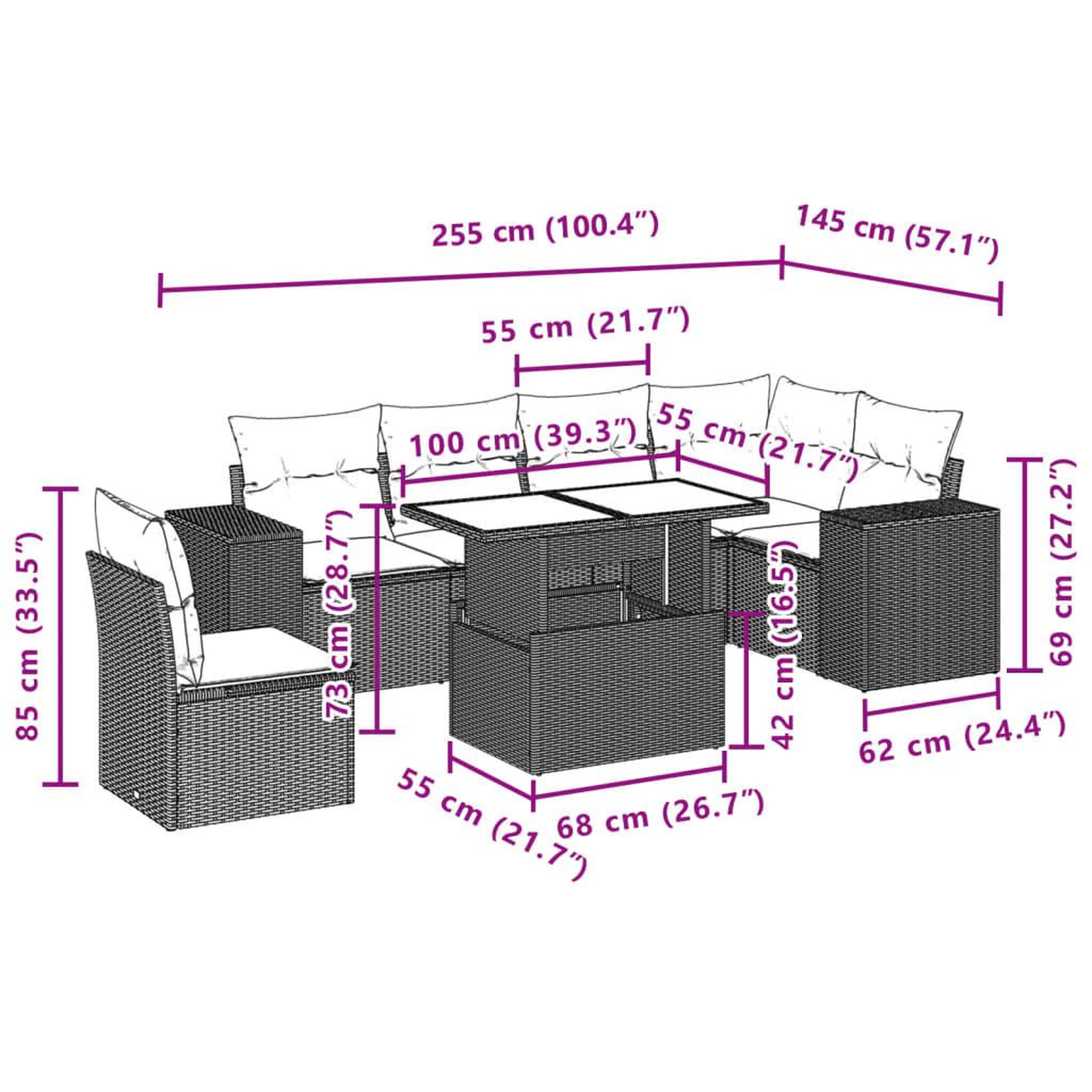 Voir la diapositive 6 : VIDAXL Salon de jardin avec coussins 7 pcs gris clair resine tressee