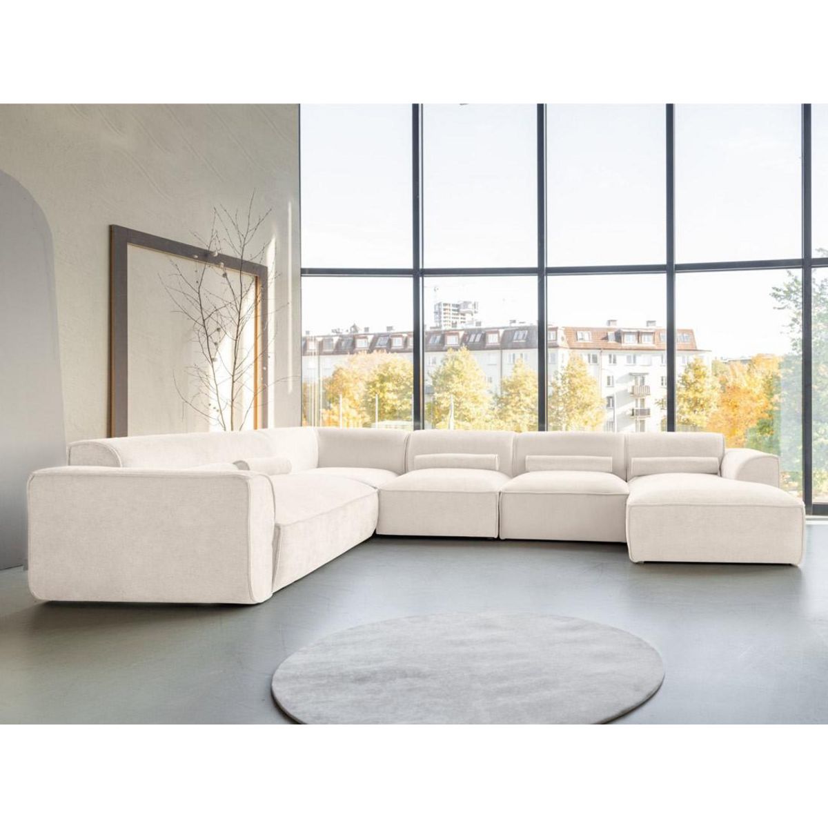 BEST MOBILIER Felix - canapé modulable panoramique d'angle gauche 7 places en tissu texturé