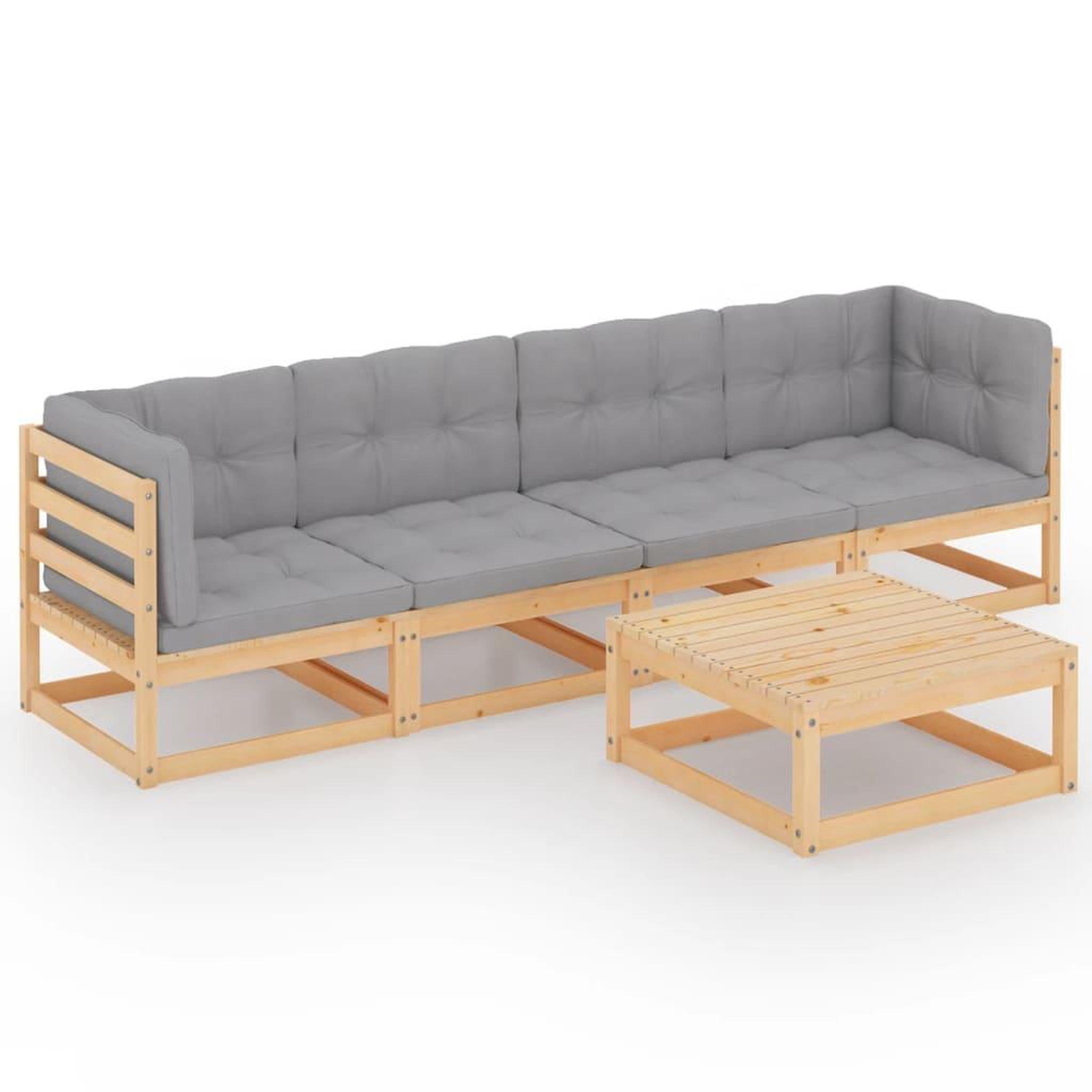 Voir la diapositive 2 : VIDAXL Salon de jardin 5 pcs avec coussins bois de pin massif