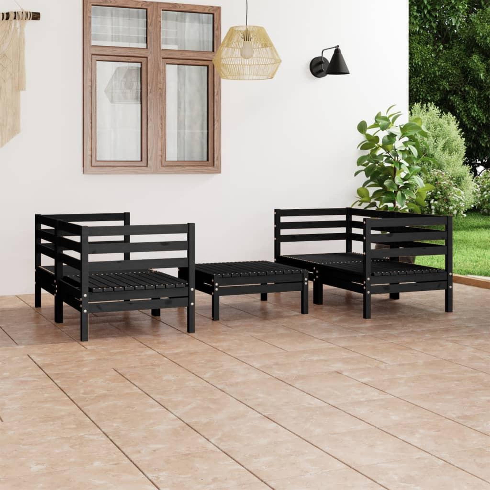 Voir la diapositive 1 : VIDAXL Salon de jardin 5 pcs Noir Bois de pin massif