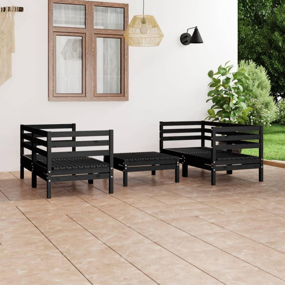 VIDAXL Salon de jardin 5 pcs Noir Bois de pin massif