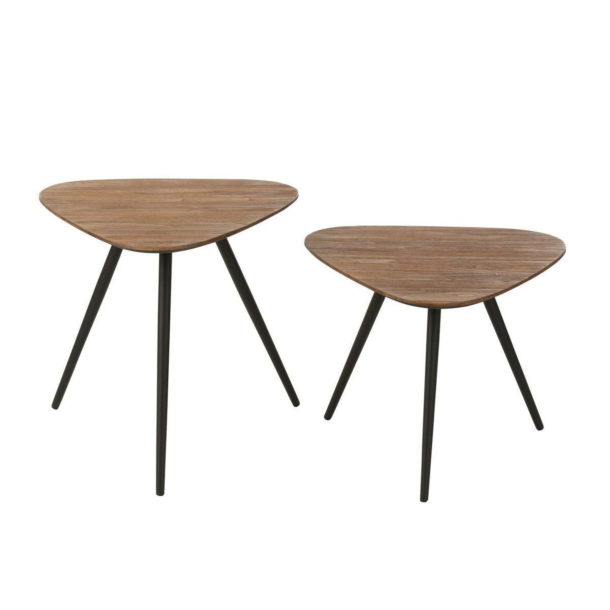 Voir la diapositive 2 : J-LINE Lot de 2 tables d'appoint triangles  teck  50cm naturel