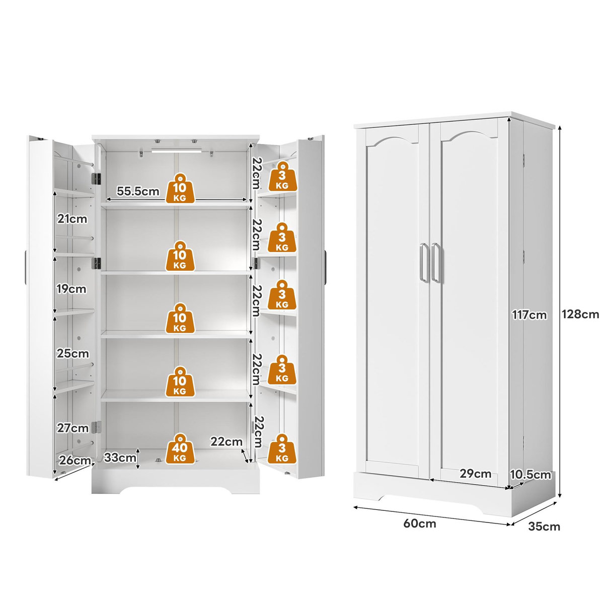 MERAX Buffet de cuisine 2 portes 0 tiroir - 60 cm blanc led mdf
