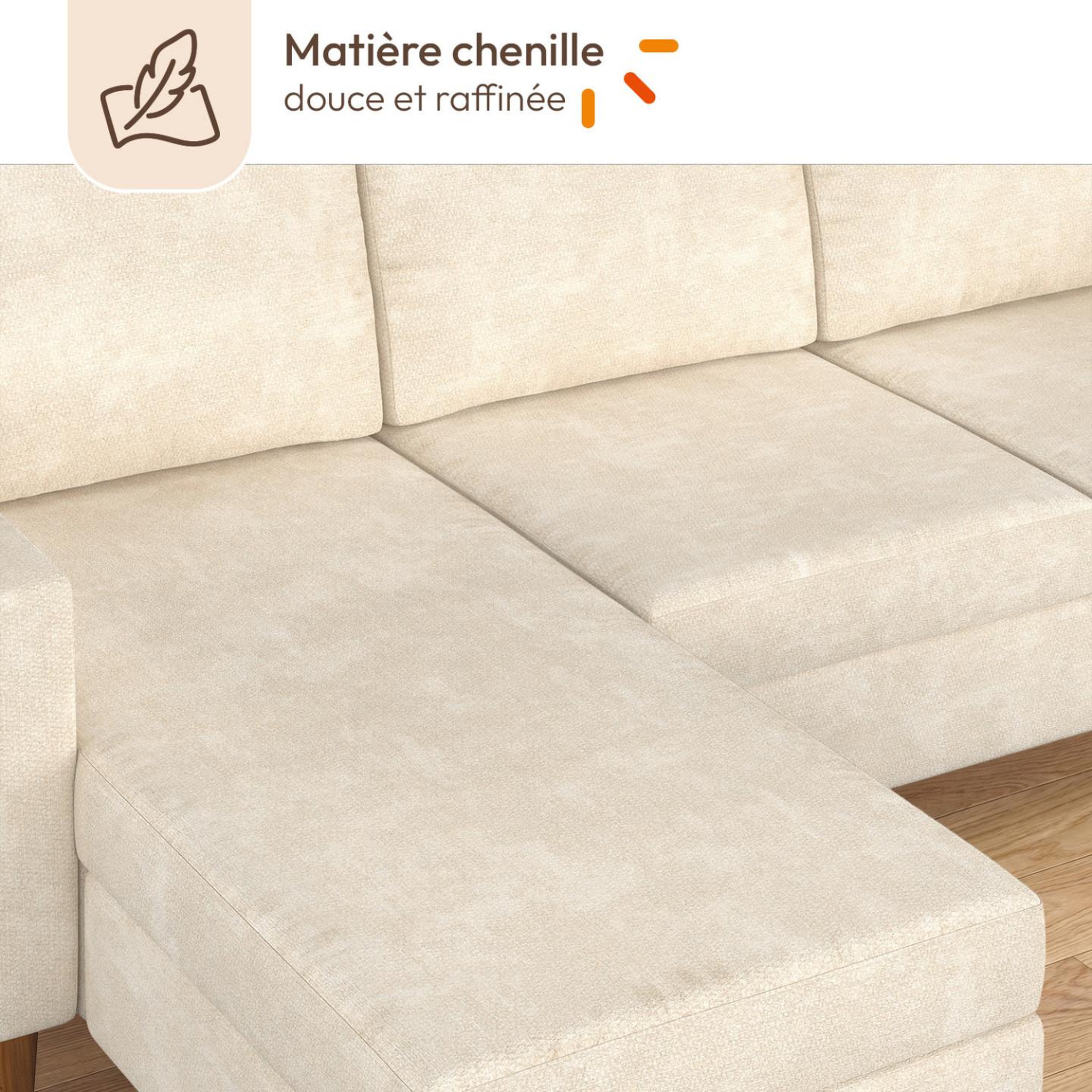 Voir la diapositive 6 : ID MARKET Canapé d'angle réversible 3 places marius 200 cm en tissu chenille beige