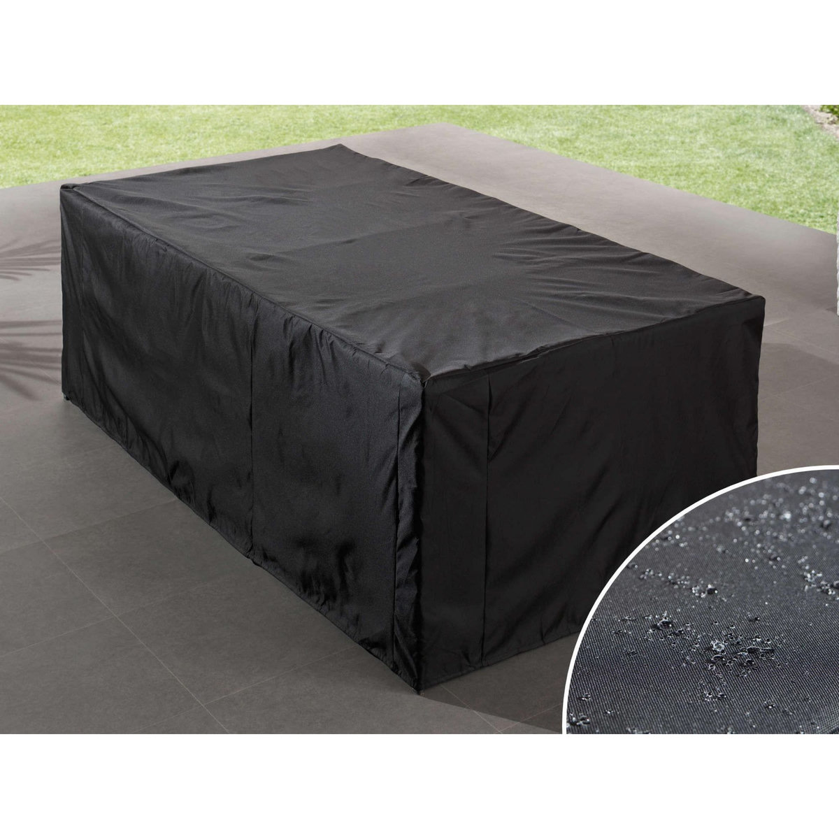 BEST MOBILIER Cuba - salon de jardin encastrable 12 places - en résine tressée - noir avec coussins beiges + housse de protection