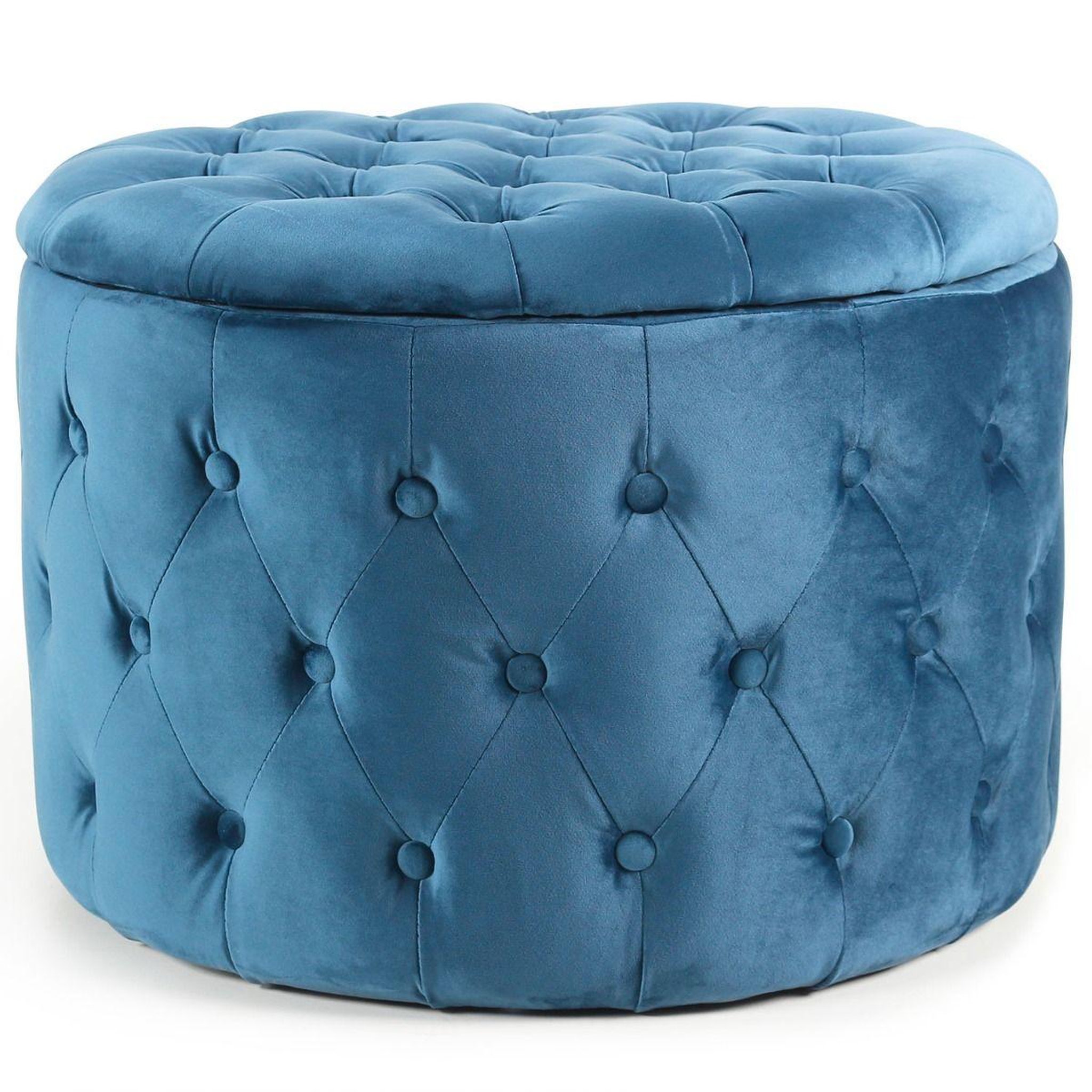 Voir la diapositive 1 : Paris Prix Pouf rond design en velours  visalni  60cm bleu