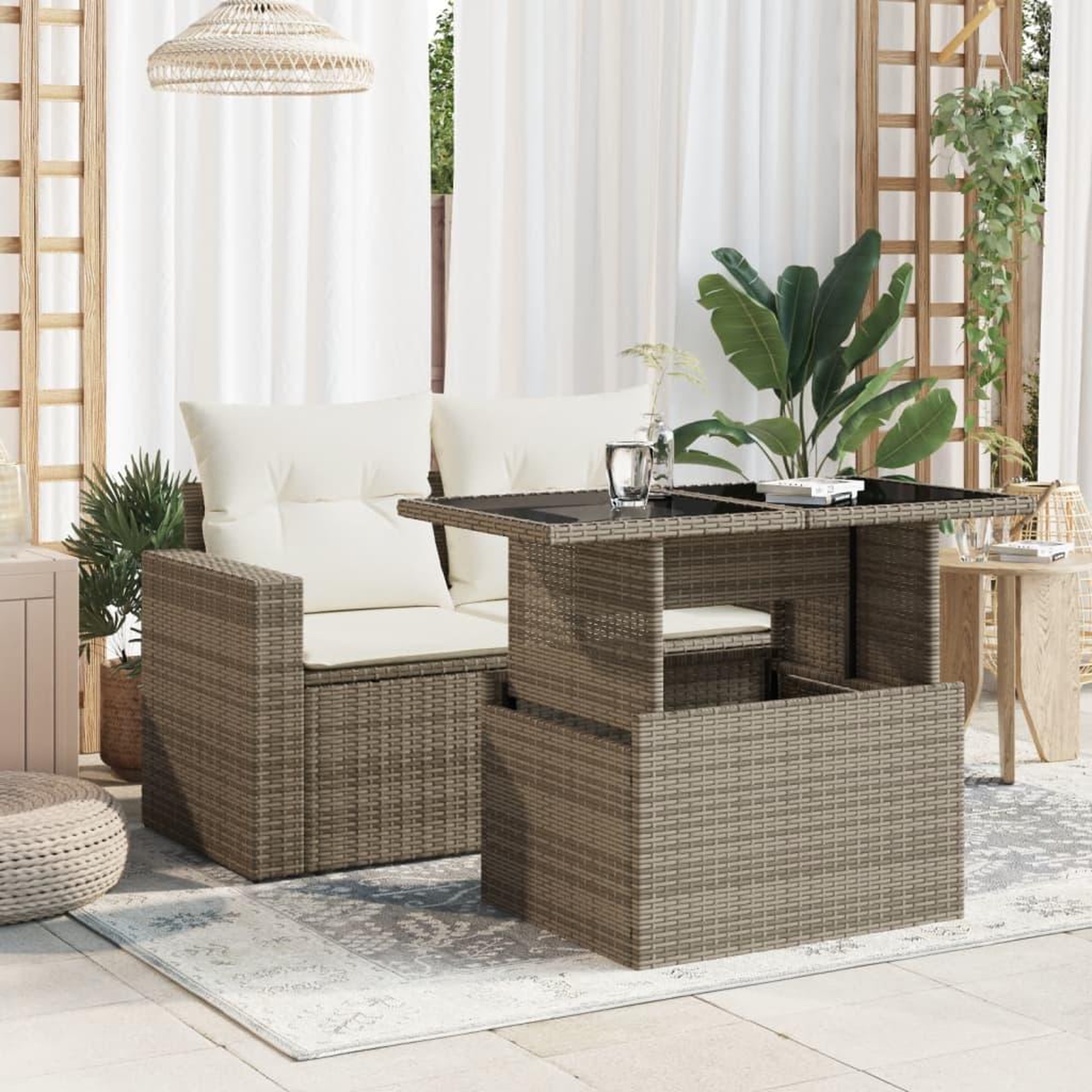 Voir la diapositive 3 : VIDAXL Table de jardin dessus en verre gris 100x55x73cm resine tressee
