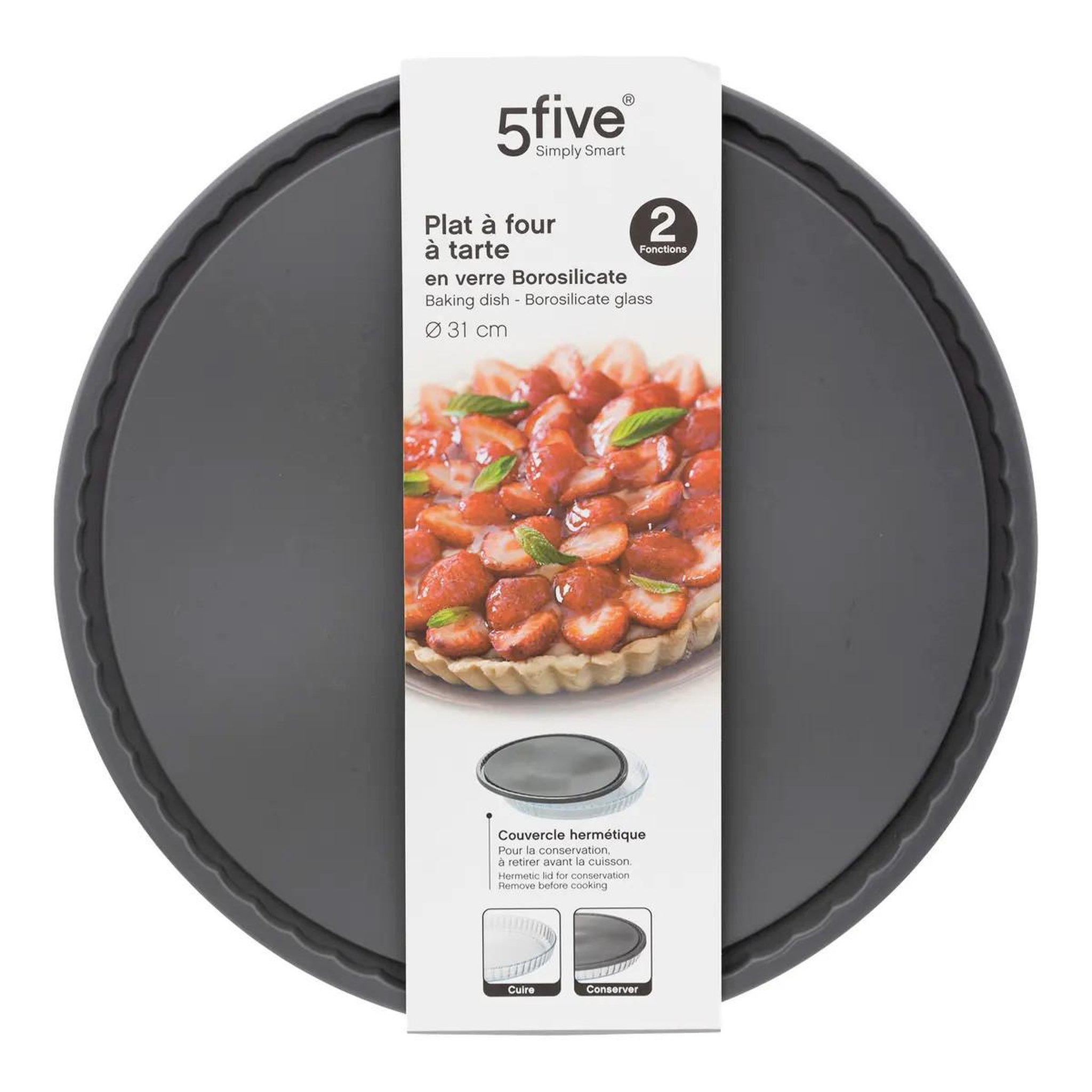 Voir la diapositive 3 : FIVE Plat à Tarte  Couvercle  31cm Transparent