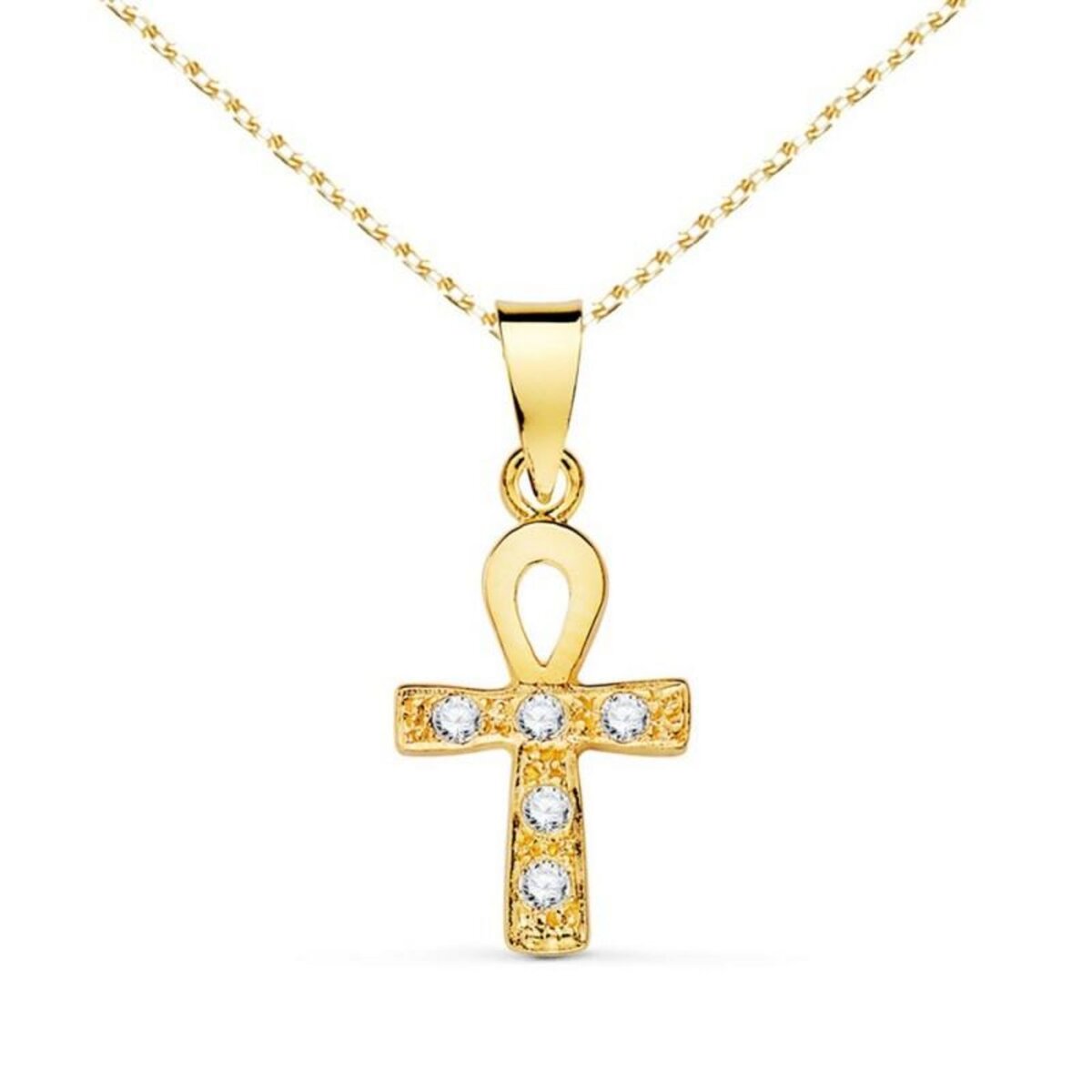 L'ATELIER D'AZUR Collier - Médaille Croix Or 18 Carats 750/000 Jaune et Zirconiums - Chaine Dorée