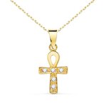 L'ATELIER D'AZUR Collier - Médaille Croix Or 18 Carats 750/000 Jaune et Zirconiums - Chaine Dorée