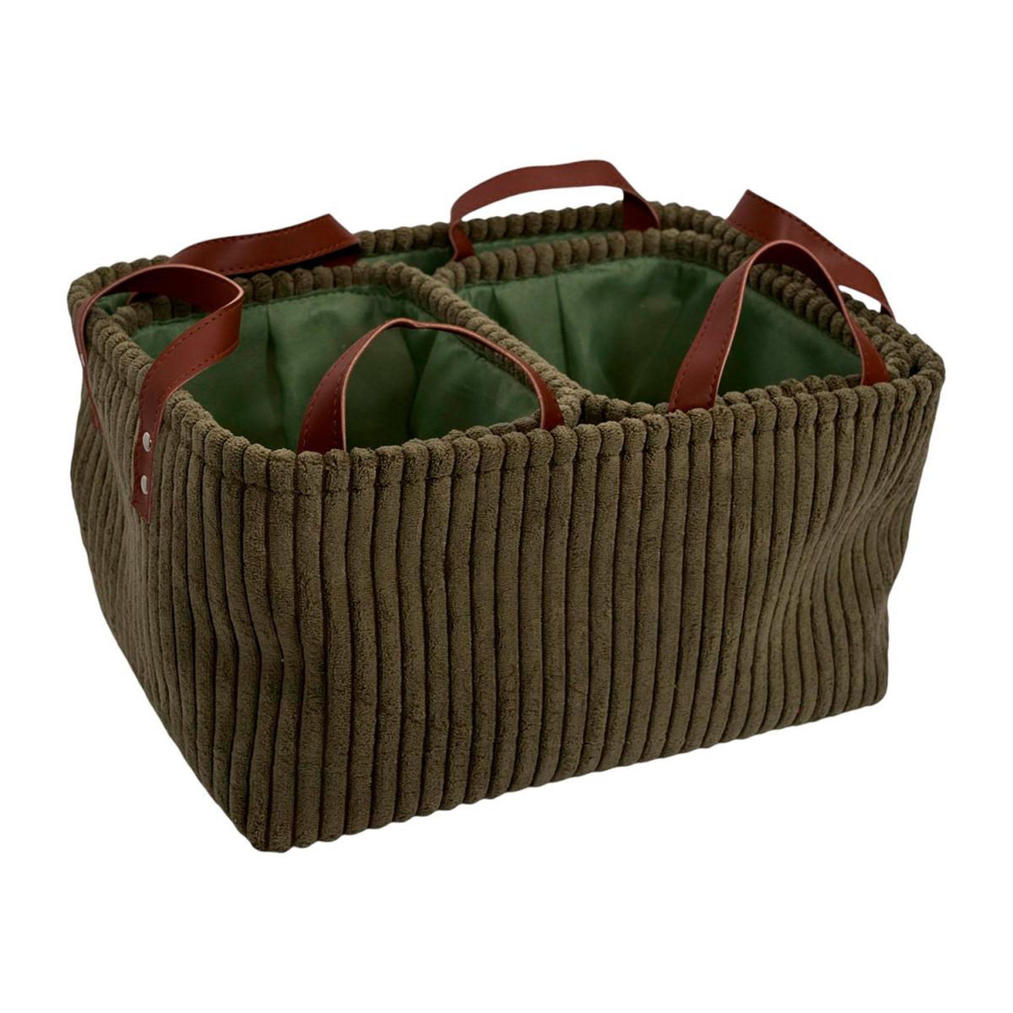 The Home Deco Factory Lot de 3 paniers de rangement  velours côtelé  36cm vert