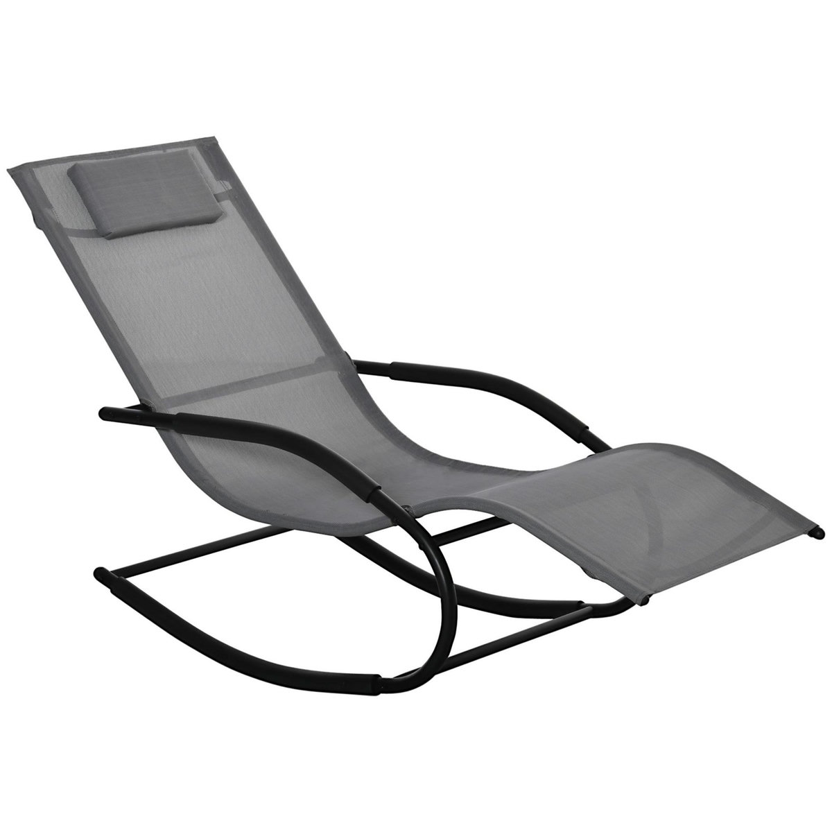 OUTSUNNY Chaise longue à bascule rocking chair design acier époxy noir textilène gris