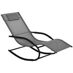 OUTSUNNY Chaise longue à bascule rocking chair design acier époxy noir textilène gris