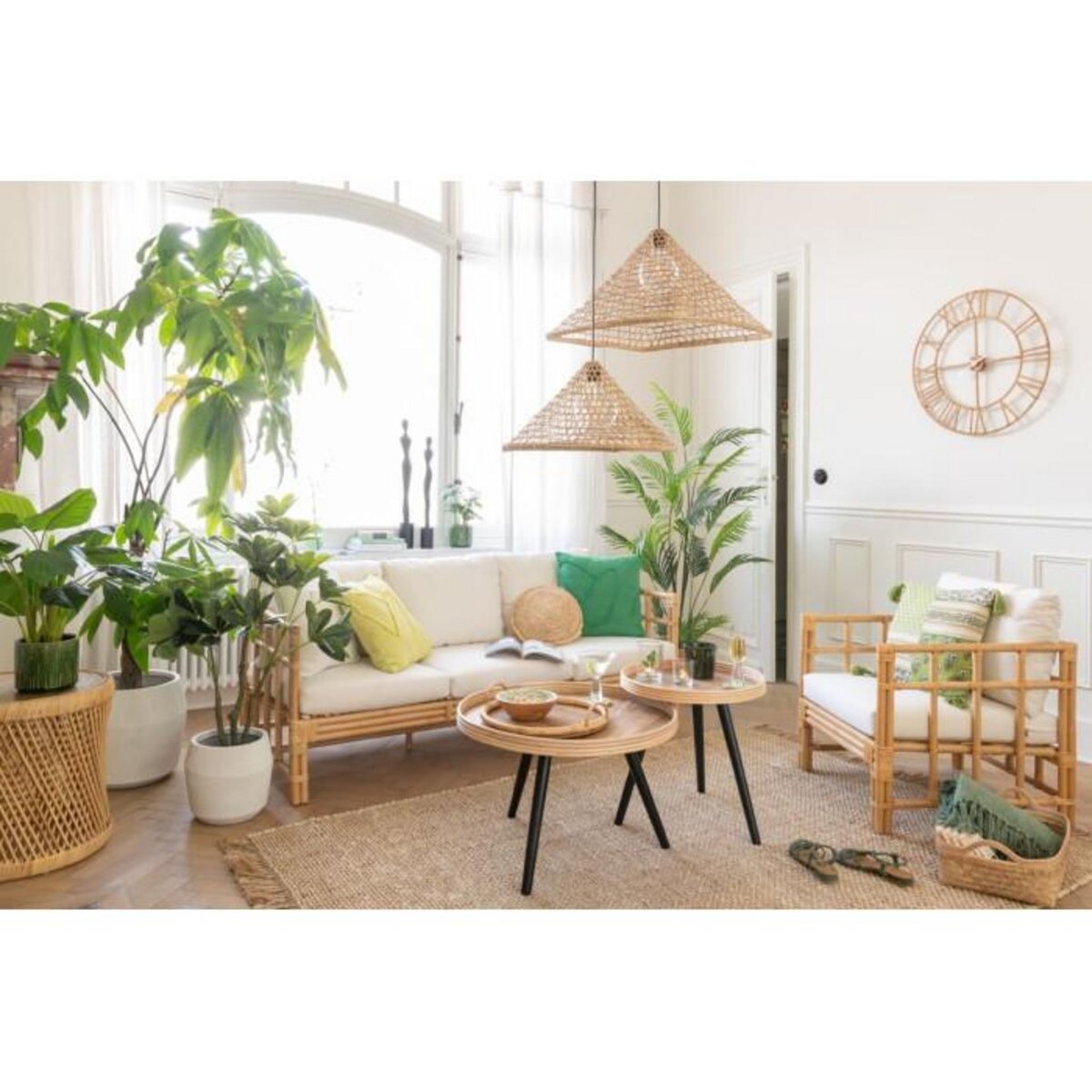 Paris Prix Horloge Murale en Rotin  Roman  100cm Naturel