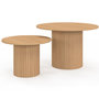 Voir la diapositive 3 : ID MARKET Lot de 2 tables basses gigognes JULIETTE rondes 50/70 effet lattes tasseau bois coloris chêne