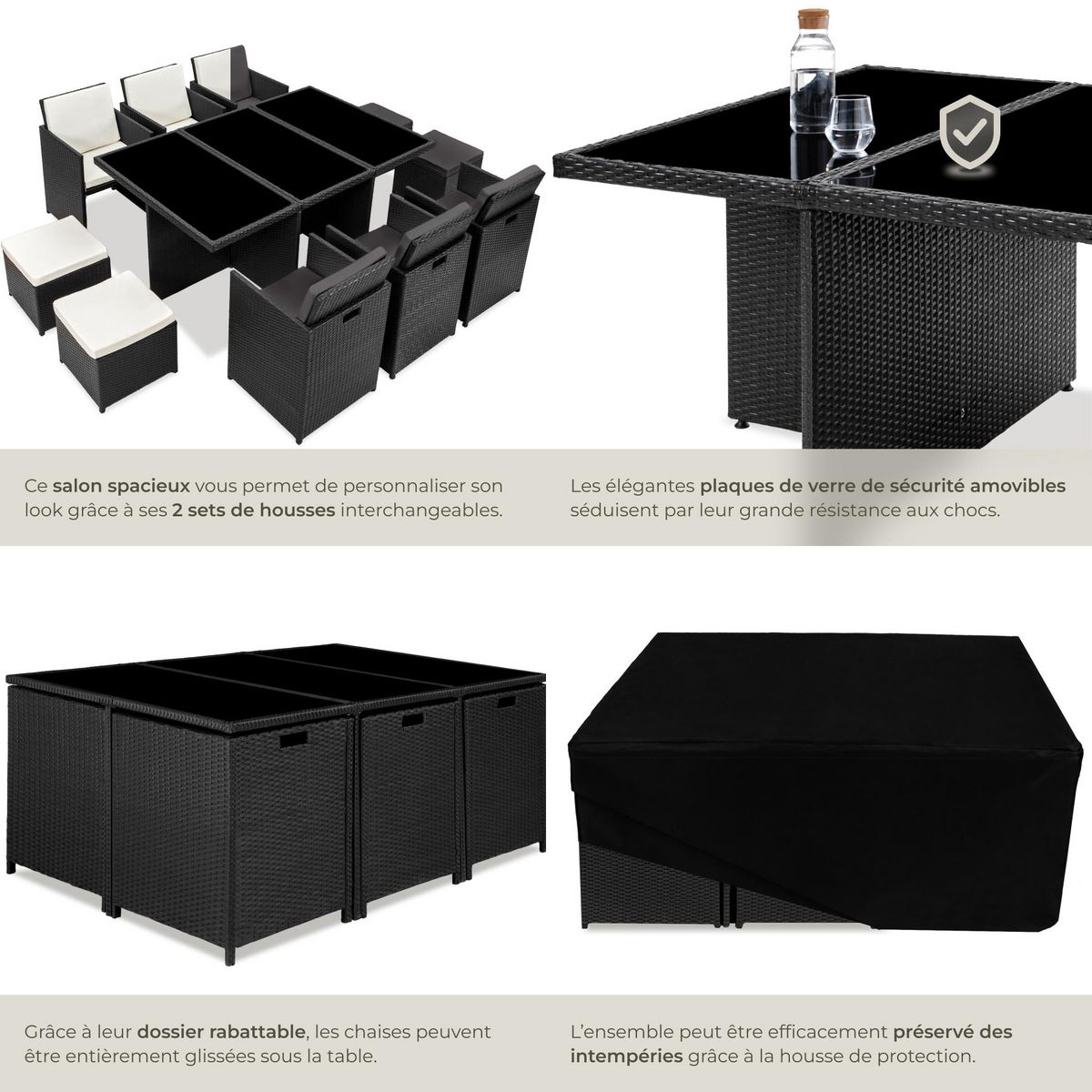 tectake Salon de jardin avec cadre en aluminium noir