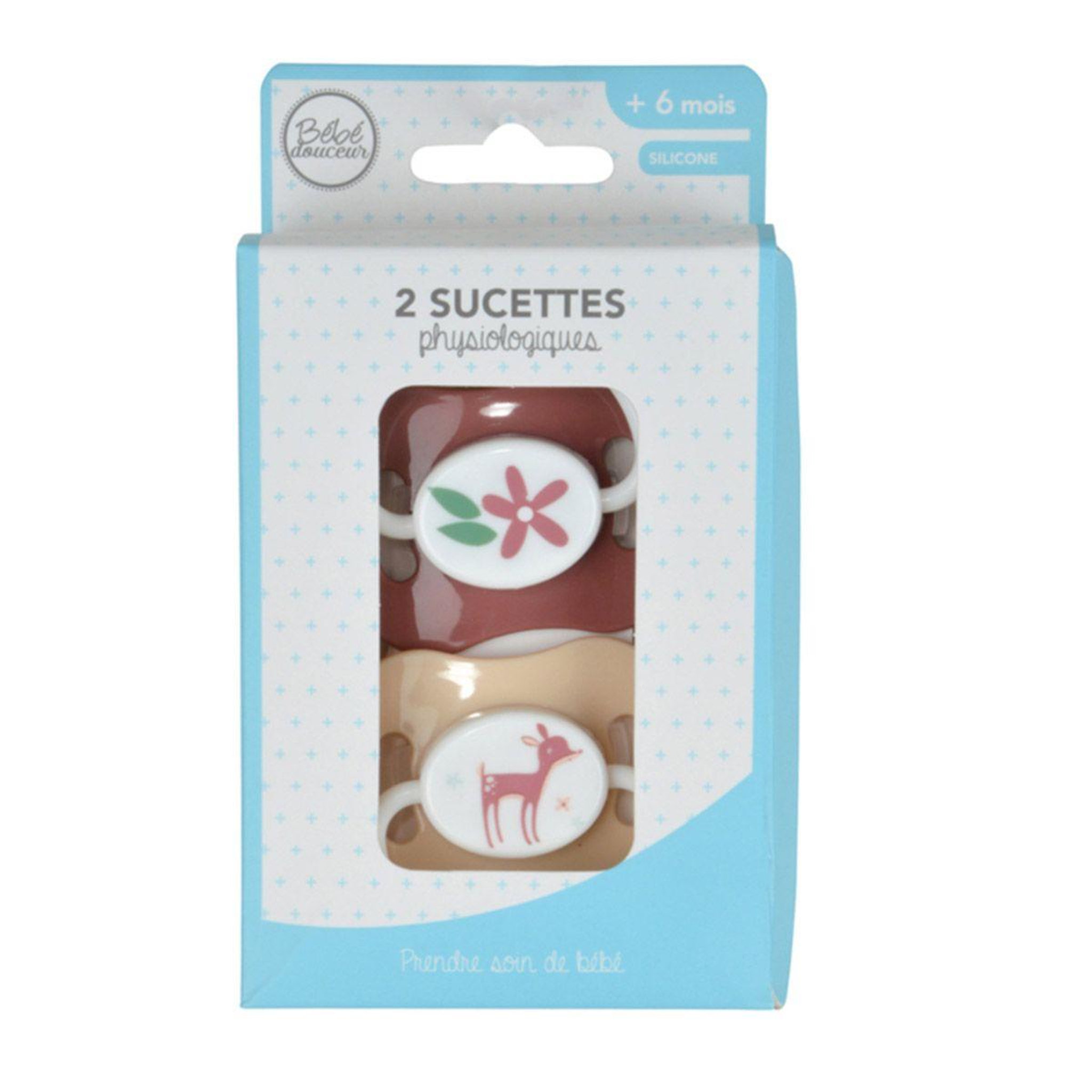 Voir la diapositive 2 : BEBE DOUCEUR Lot de 2 sucettes bébé faon  forêt magique  +6 mois rose