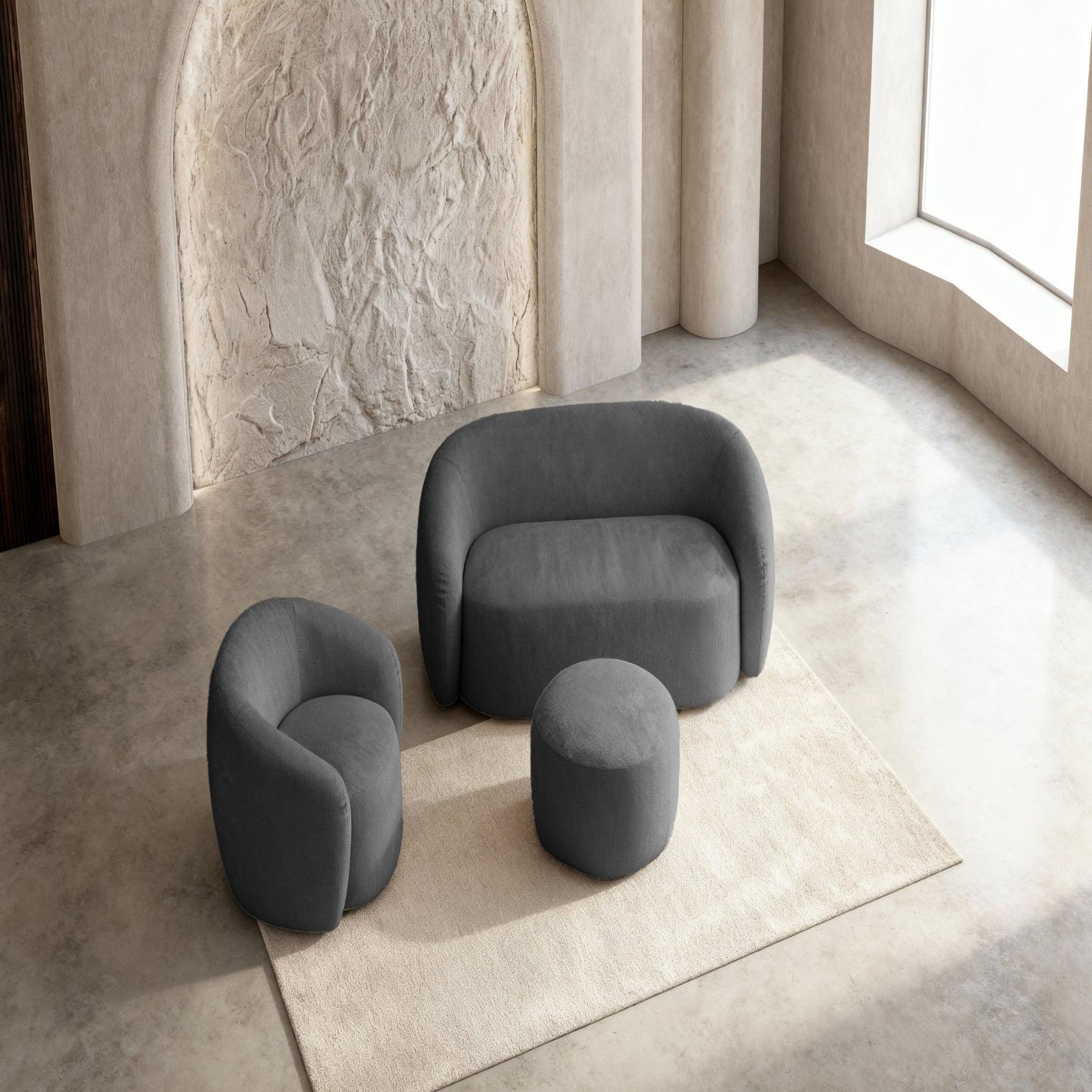 Voir la diapositive 6 : CASANOVA PARIS Aurelie - pack canapé droit 2 places + fauteuil + pouf tissu