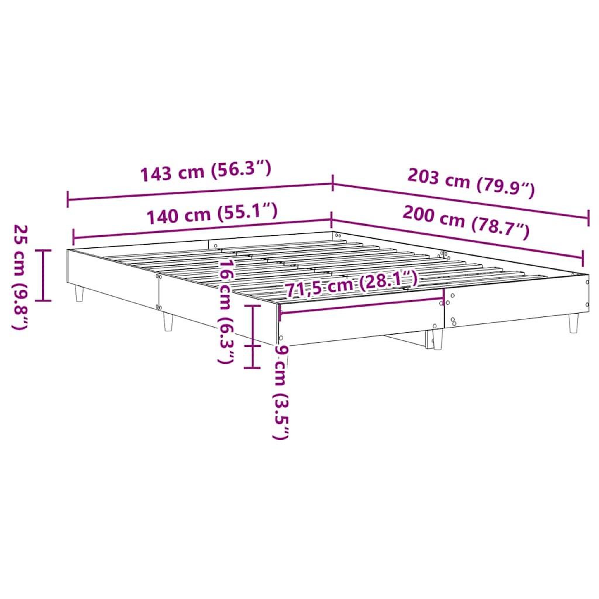 Voir la diapositive 6 : VIDAXL Cadre de lit sans matelas gris beton 140x200 cm bois ingenierie