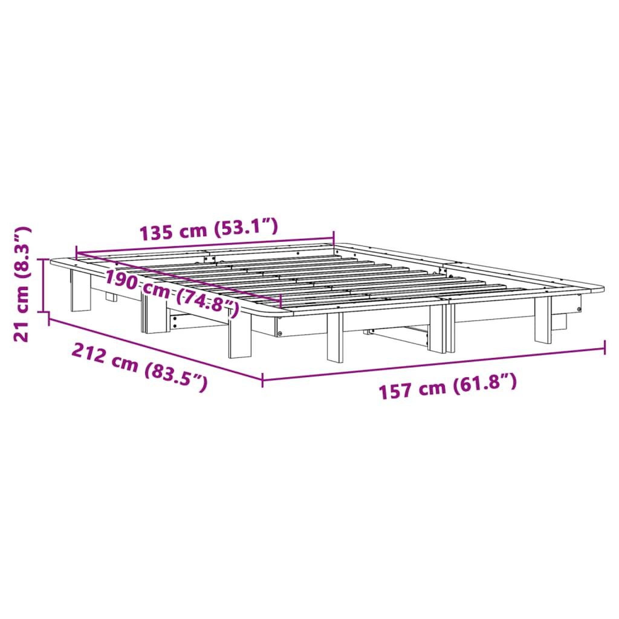 Voir la diapositive 6 : VIDAXL Cadre de lit sans matelas cire marron 135x190cm bois pin massif