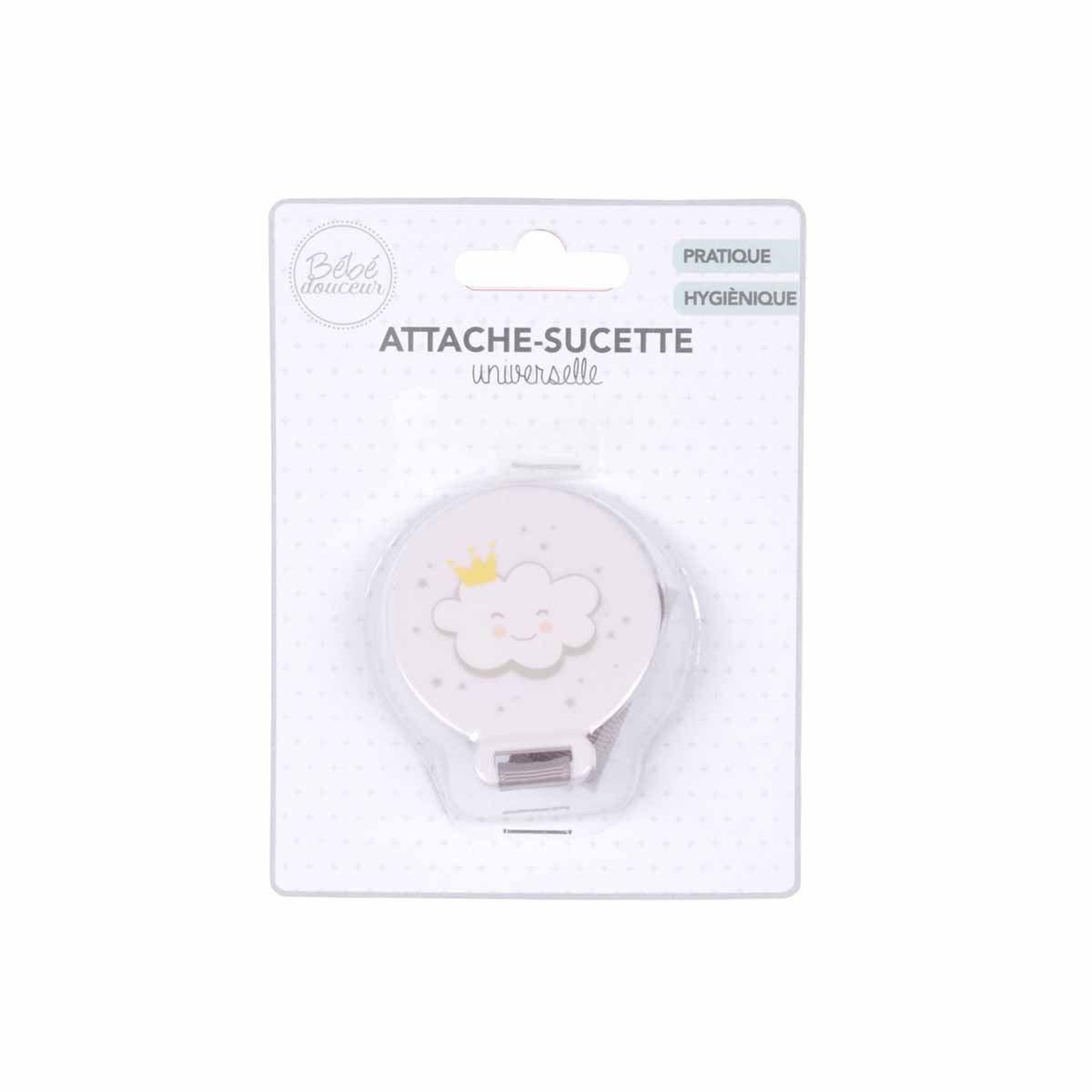Voir la diapositive 2 : BEBE DOUCEUR Attache sucette universelle  nuage  blanc & gris