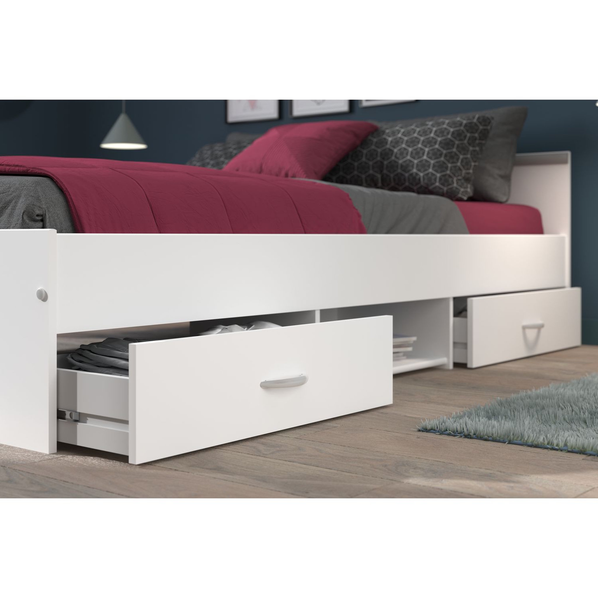 Voir la diapositive 4 : Lit double adulte 160x200 cm 2 tiroirs 1 niche DOWNTON 