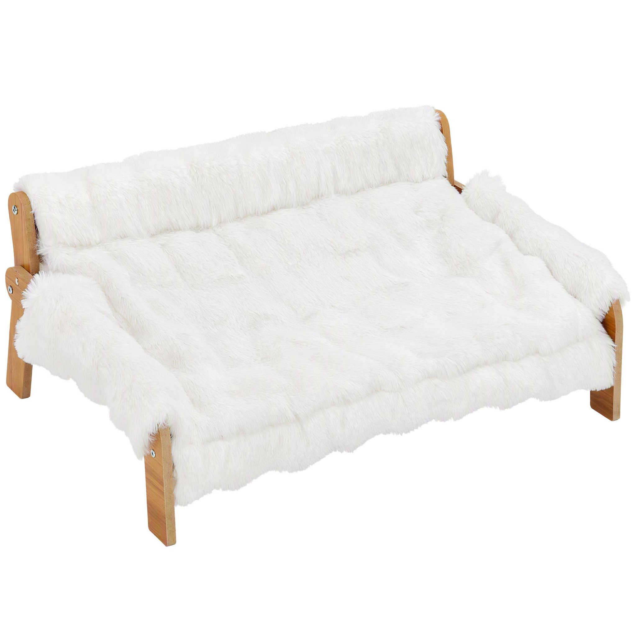 PAWHUT Canapé chien style nordique bois fourrure 70L x 47l x 30H cm