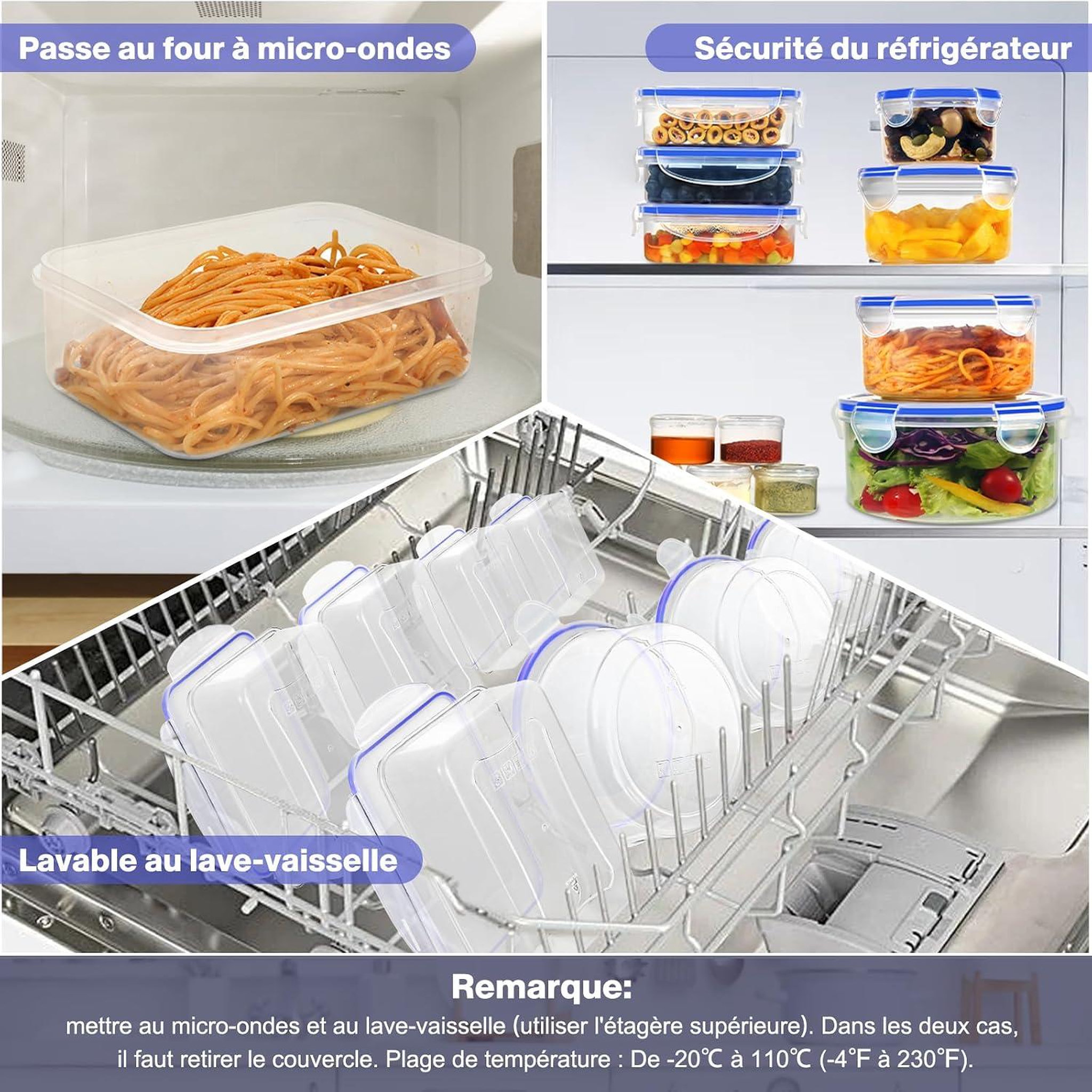 Voir la diapositive 5 : YASHE Boîtes alimentaires, 32 pièces, 16 récipients, 9,3 L