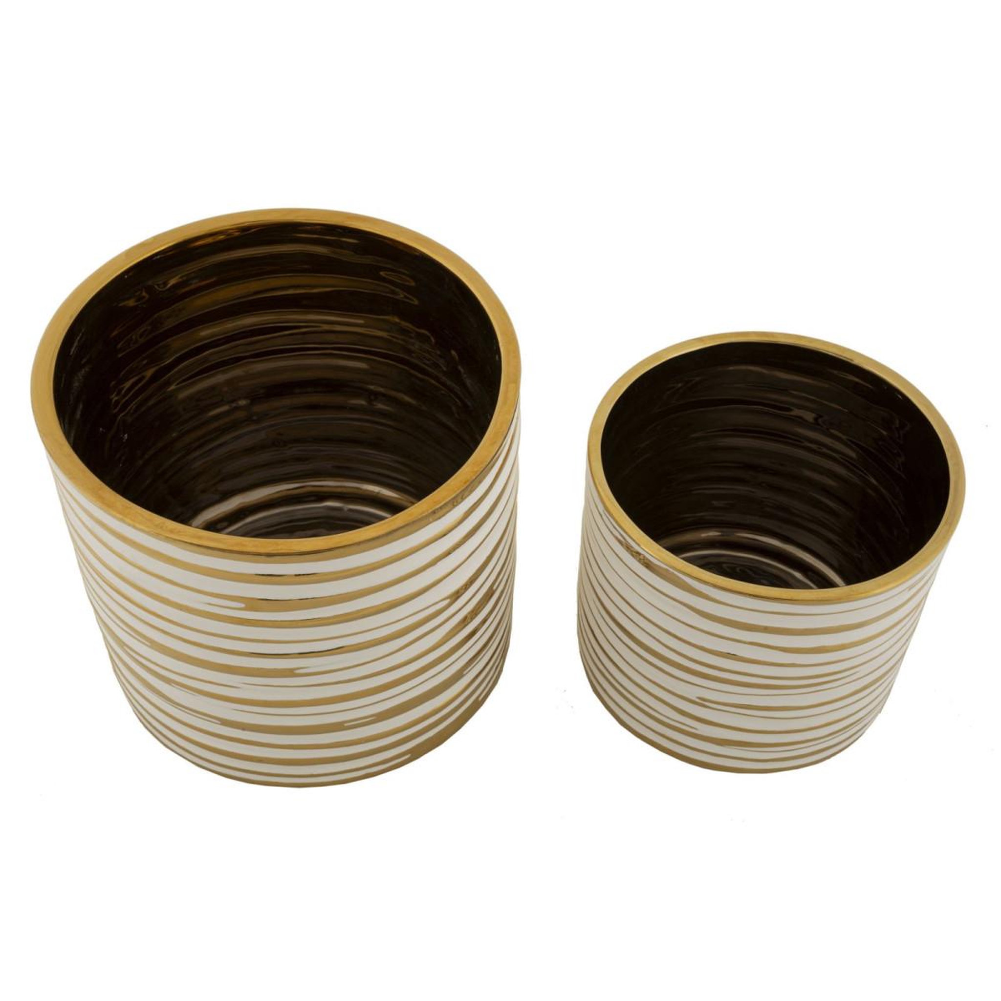 Voir la diapositive 4 : Paris Prix Lot de 2 vases en céramique  blom  23cm or & blanc