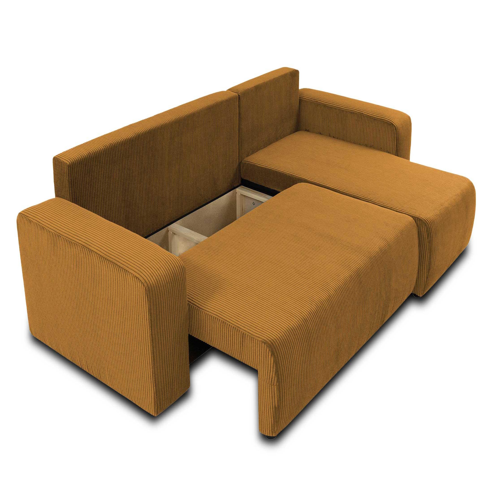 Voir la diapositive 2 : BEST MOBILIER Artemisa - canapé d'angle réversible 4 places - convertible avec coffre - en velours côtelé