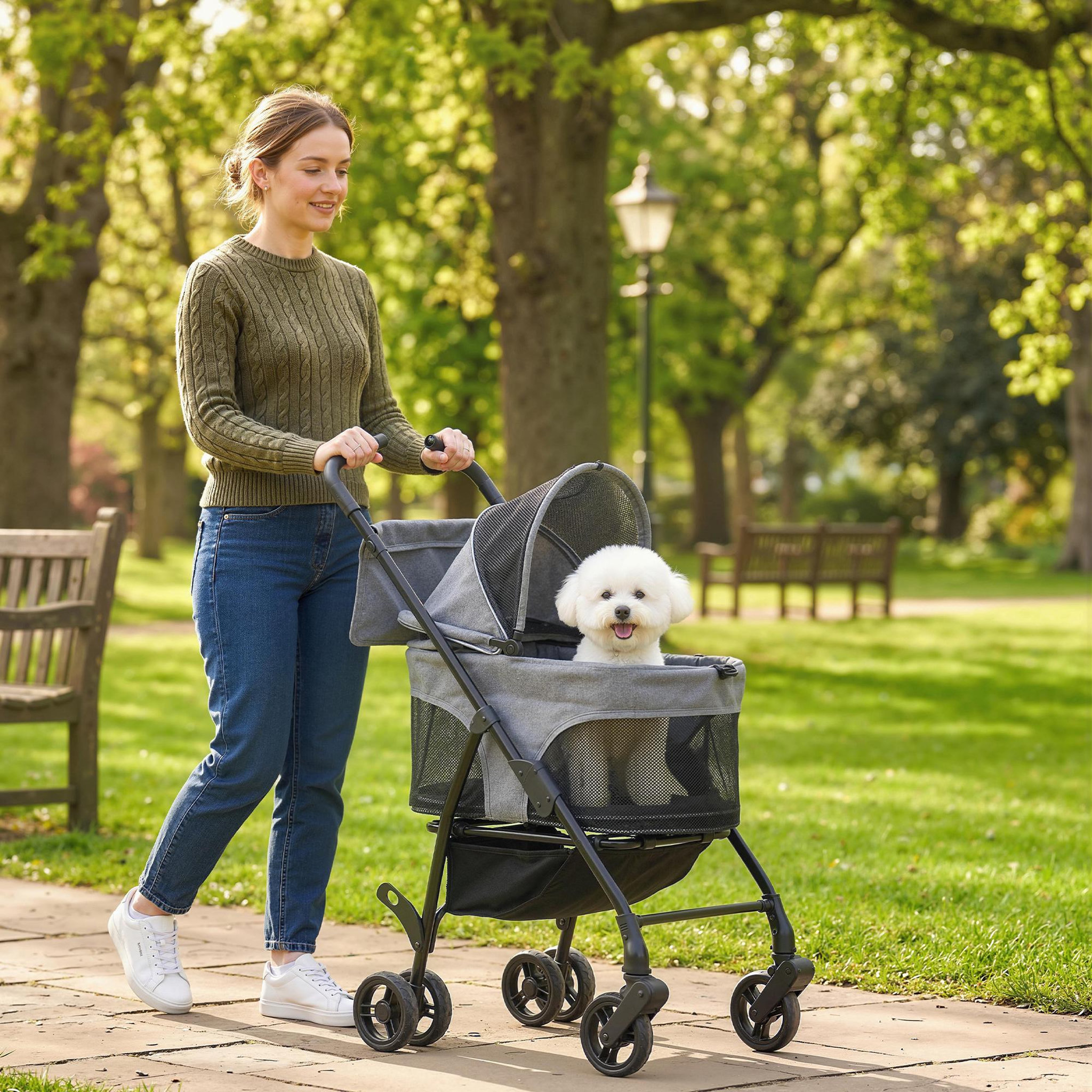 Voir la diapositive 6 : PAWHUT Poussette pour chien  siège auto sac de transport 3 en 1 gris