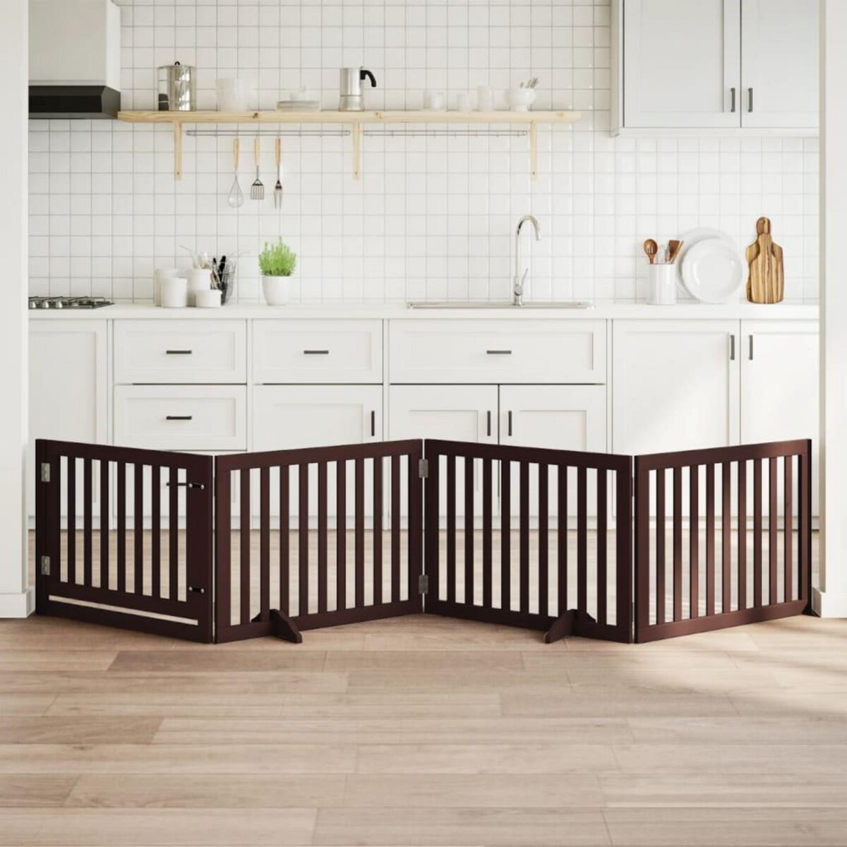 VIDAXL Barriere pour chiens avec porte 4 panneaux bois de peuplier