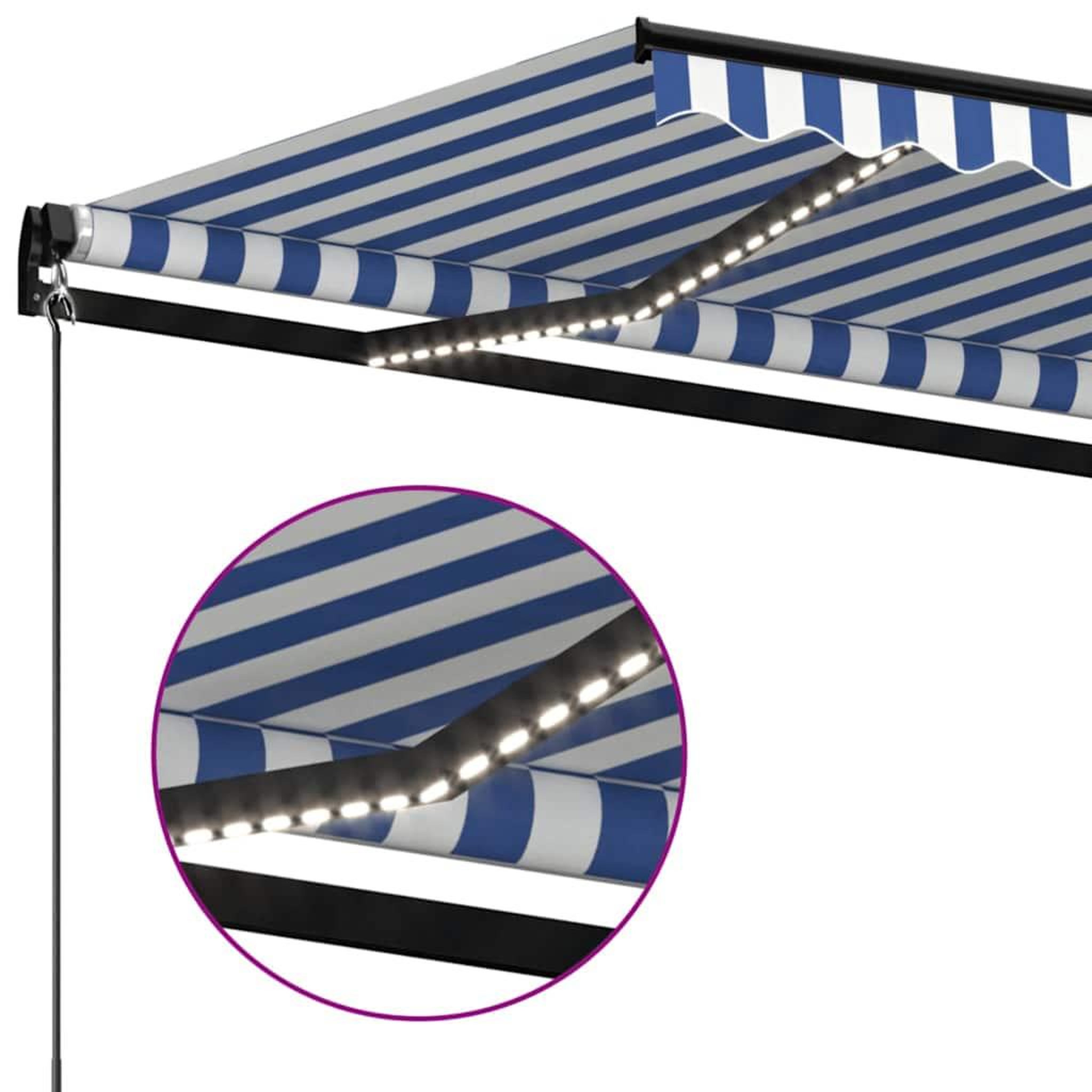 Voir la diapositive 5 : VIDAXL Auvent manuel retractable avec LED 450x300 cm Bleu et blanc