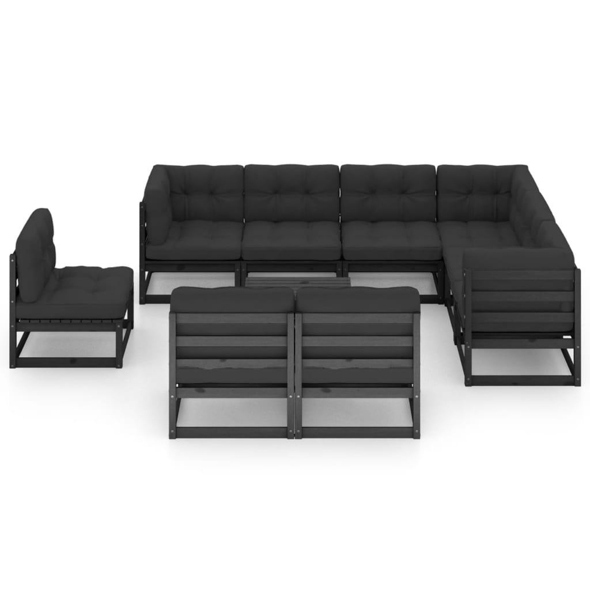 Voir la diapositive 2 : VIDAXL Salon de jardin 10 pcs avec coussins Noir Bois de pin massif