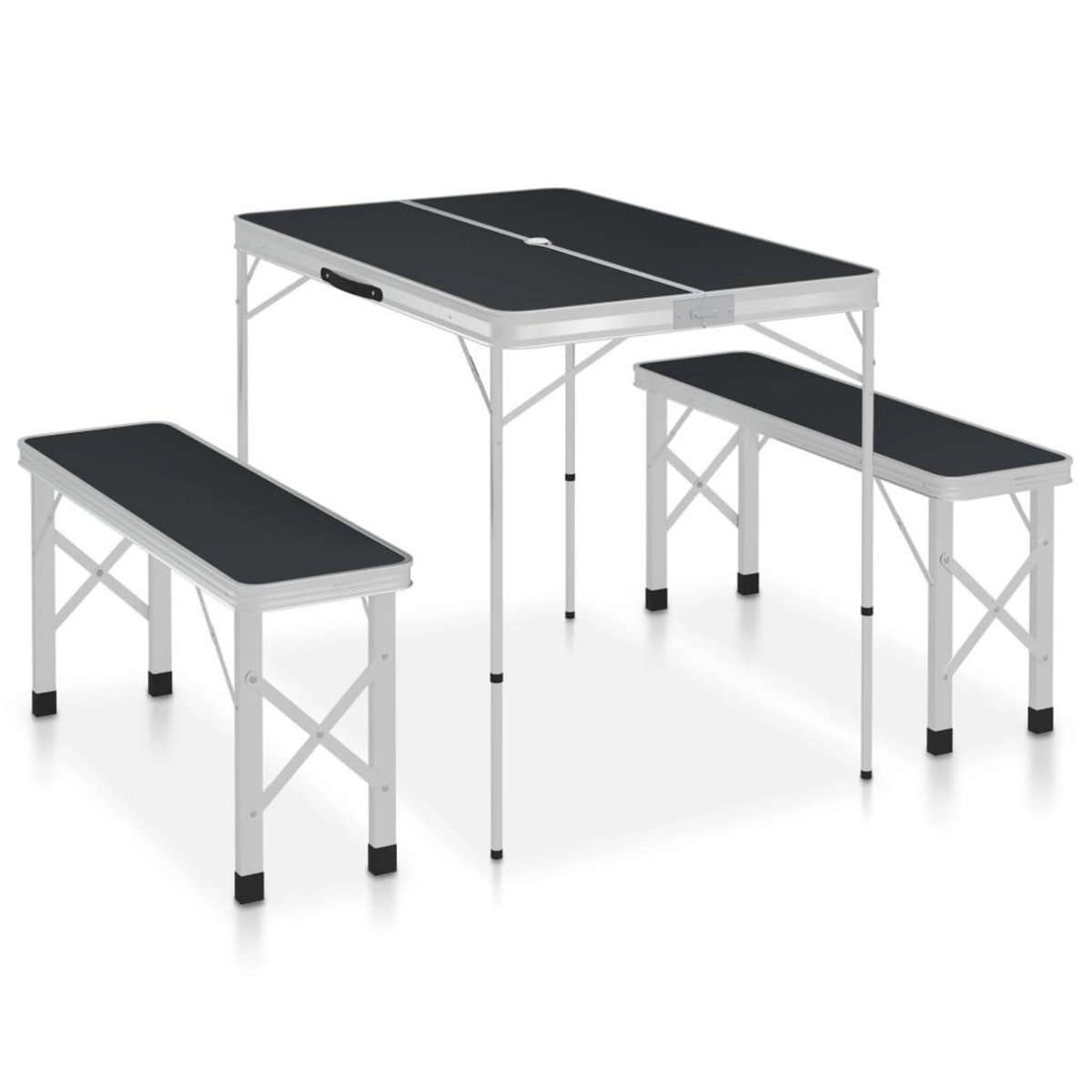 VIDAXL Table de camping pliable avec 2 bancs Aluminium Gris