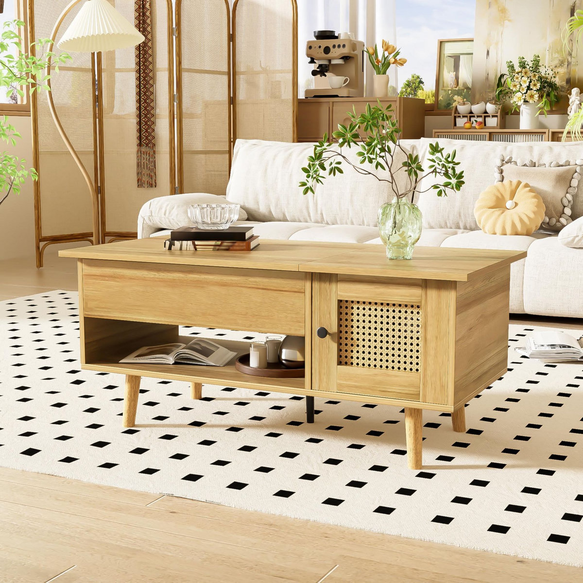 MERAX Table Basse Avec 2 Portes Et Bureau Relevable