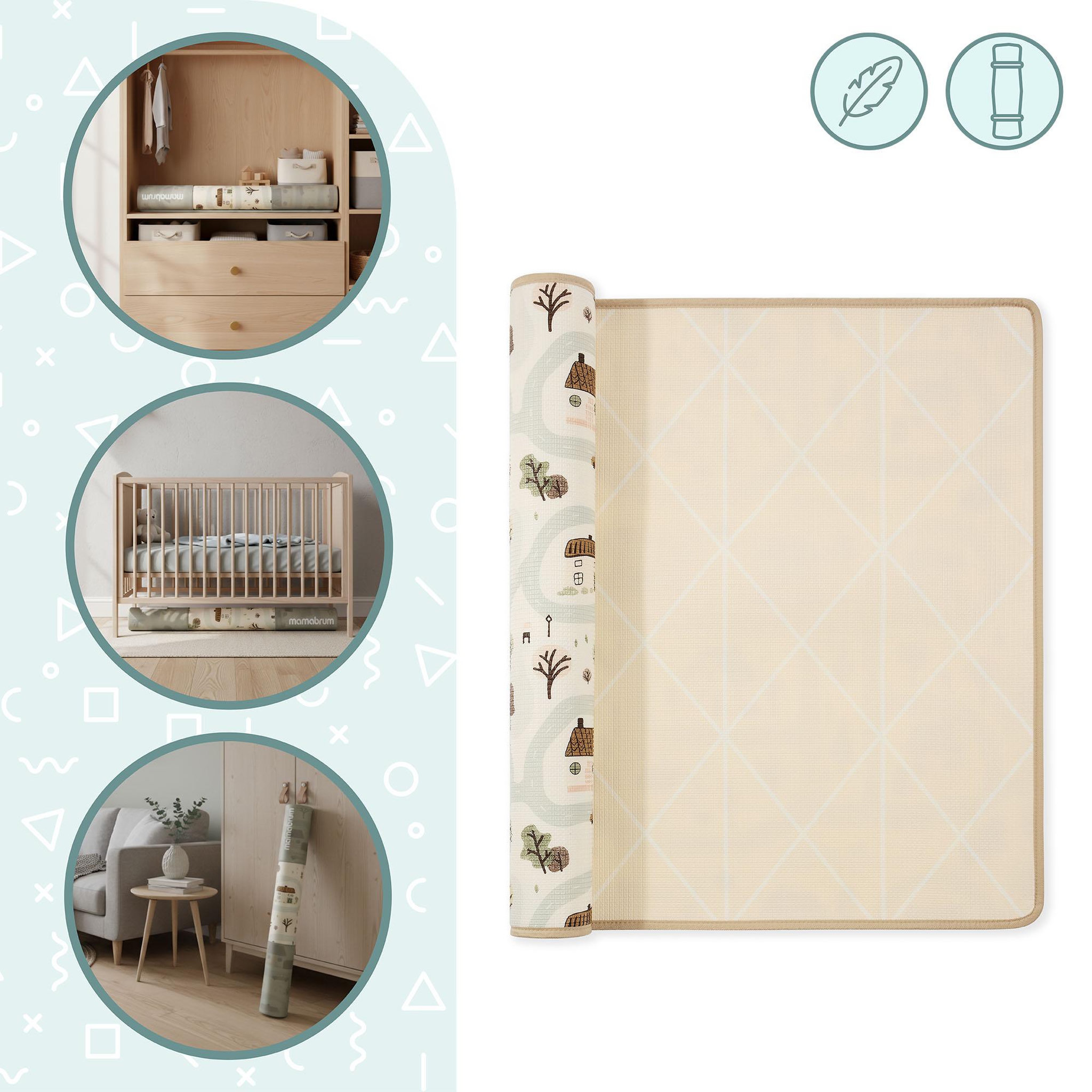 Voir la diapositive 5 : MAMABRUM Tapis Eveil Mousse XPE Mamabrum Tapis Bebe Reversible 180x120 cm Ville Beige 0+