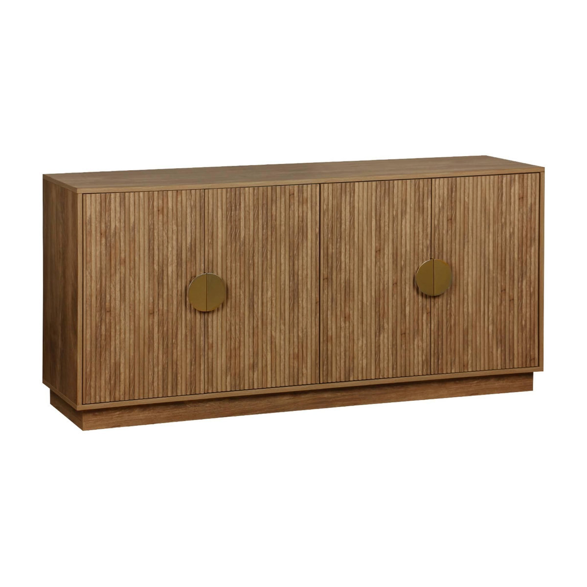 SWEEEK Buffet exotique 4 portes. effet bois de manguier rainuré. buffet bas. poignées en métal doré. L 160 x P 40 x H 75cm