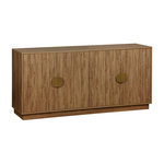SWEEEK Buffet exotique 4 portes. effet bois de manguier rainuré. buffet bas. poignées en métal doré. L 160 x P 40 x H 75cm