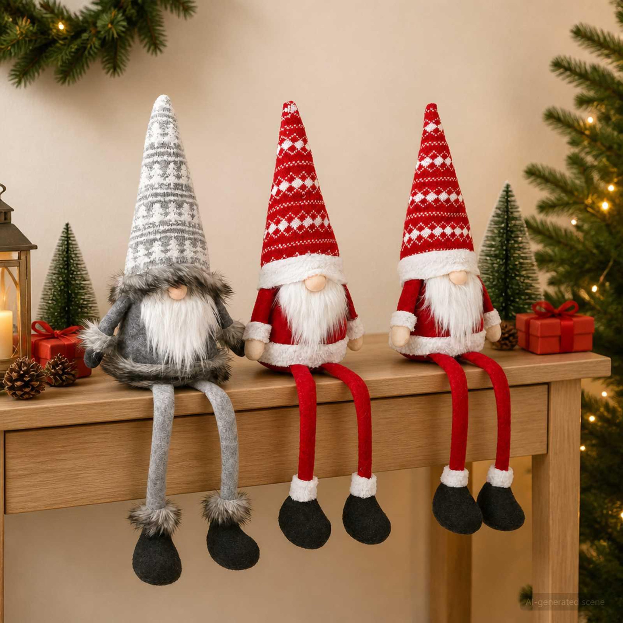 Voir la diapositive 2 : VIDAXL Lot de gnomes de Noël assis avec eclairage LED 3 pc