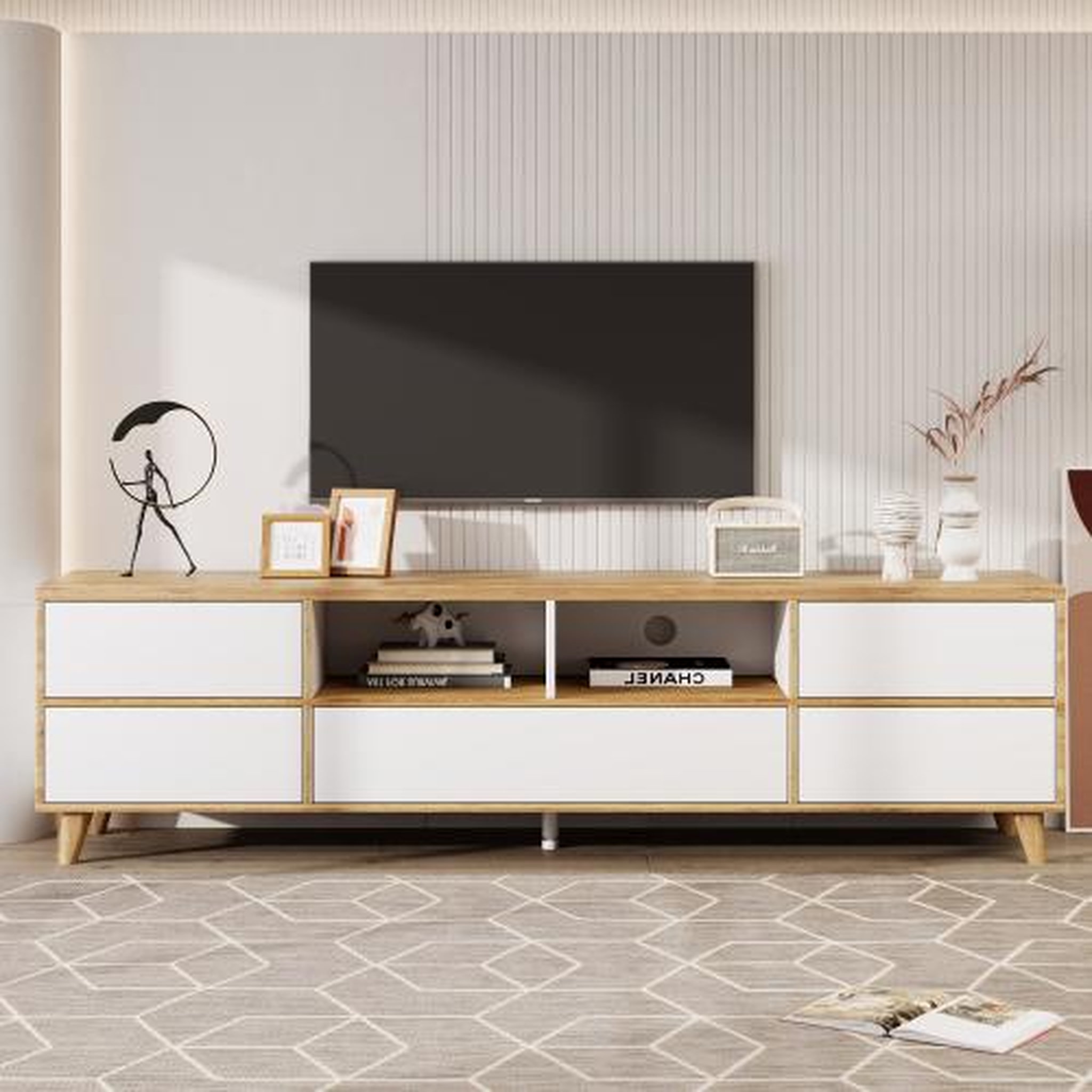 Voir la diapositive 2 : MERAX Meuble tv naturel+blanc 175 cm mdf