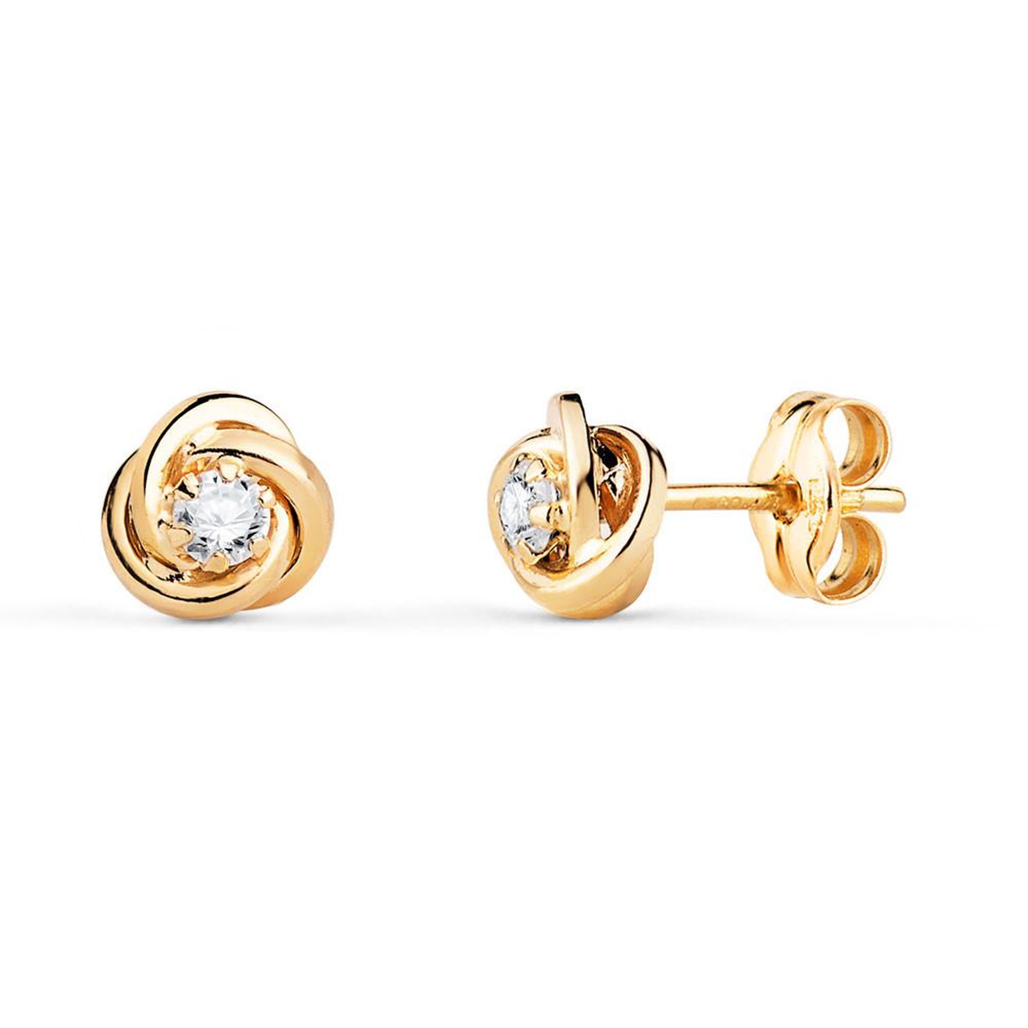 L'ATELIER D'AZUR Boucles d'Oreilles Or 18 Carats 750 Jaune et Zicroniums - Motif Noeud