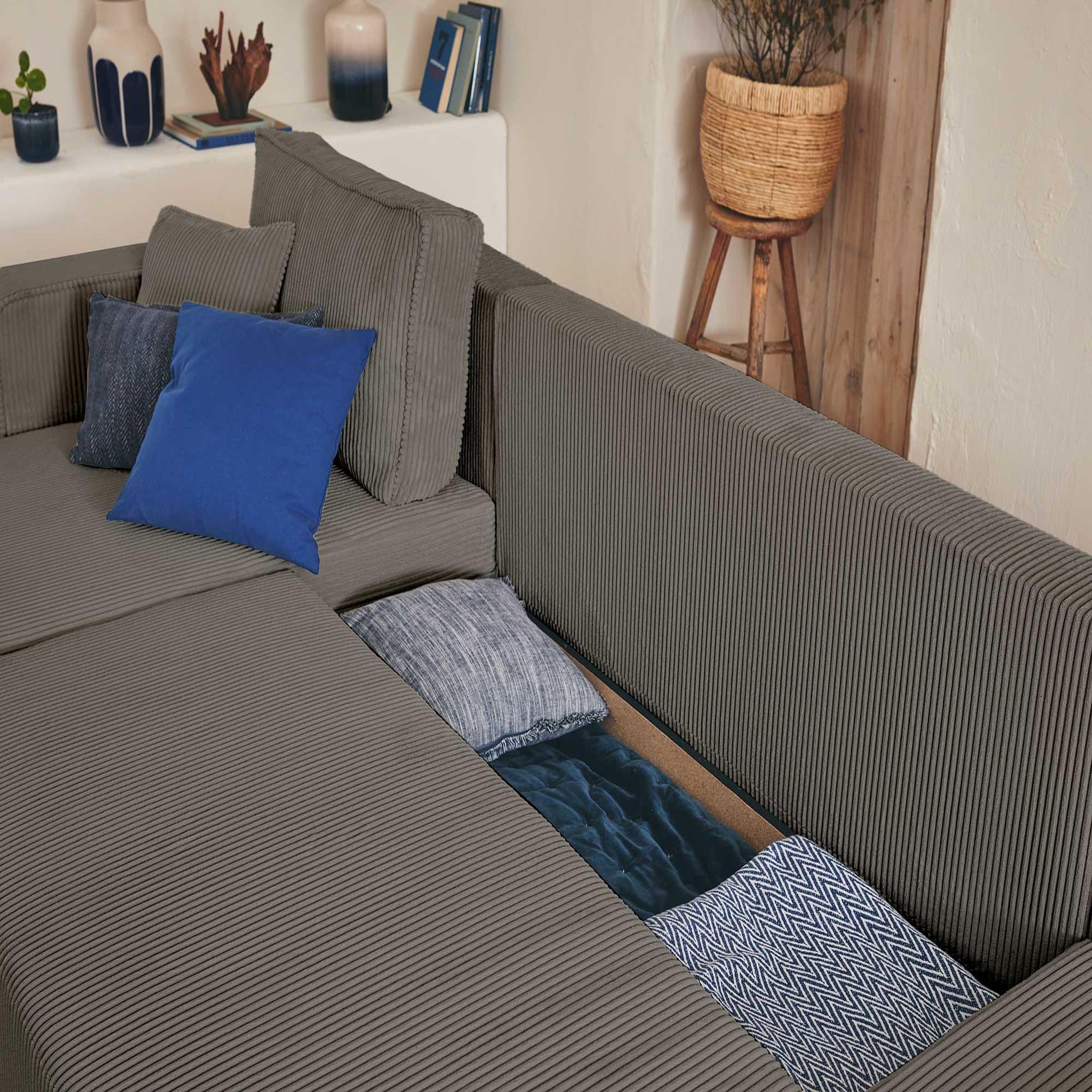 Voir la diapositive 3 : BEST MOBILIER Topaze - canapé panoramique en u - 7 places - convertible avec coffre - en velours côtelé