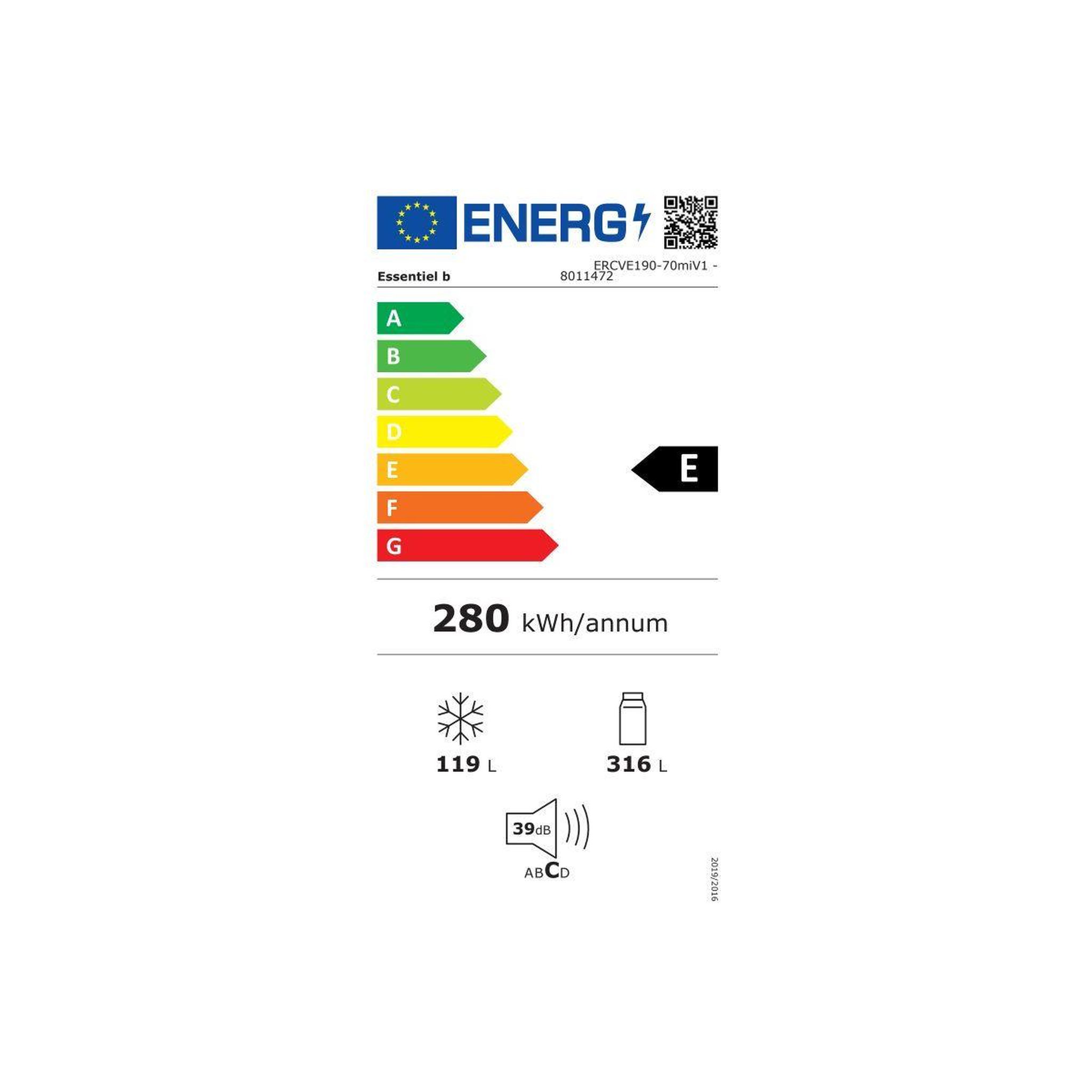 Voir la diapositive 6 : ESSENTIEL B Réfrigérateur combiné ERCVE190-70miV1