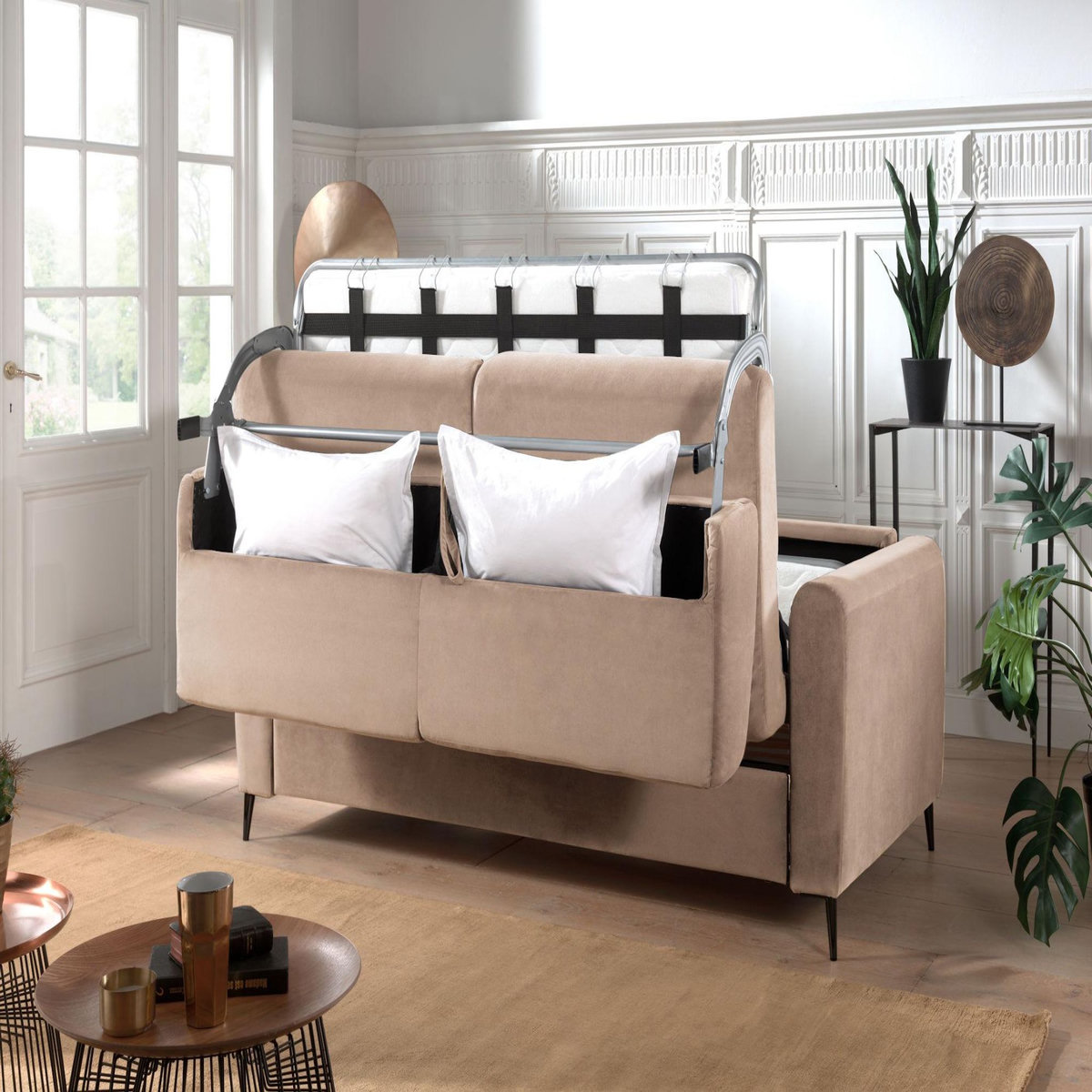 LISA DESIGN Owen - canapé 3 places convertible express couchage quotidien 140 cm matelas 12 cm en velours