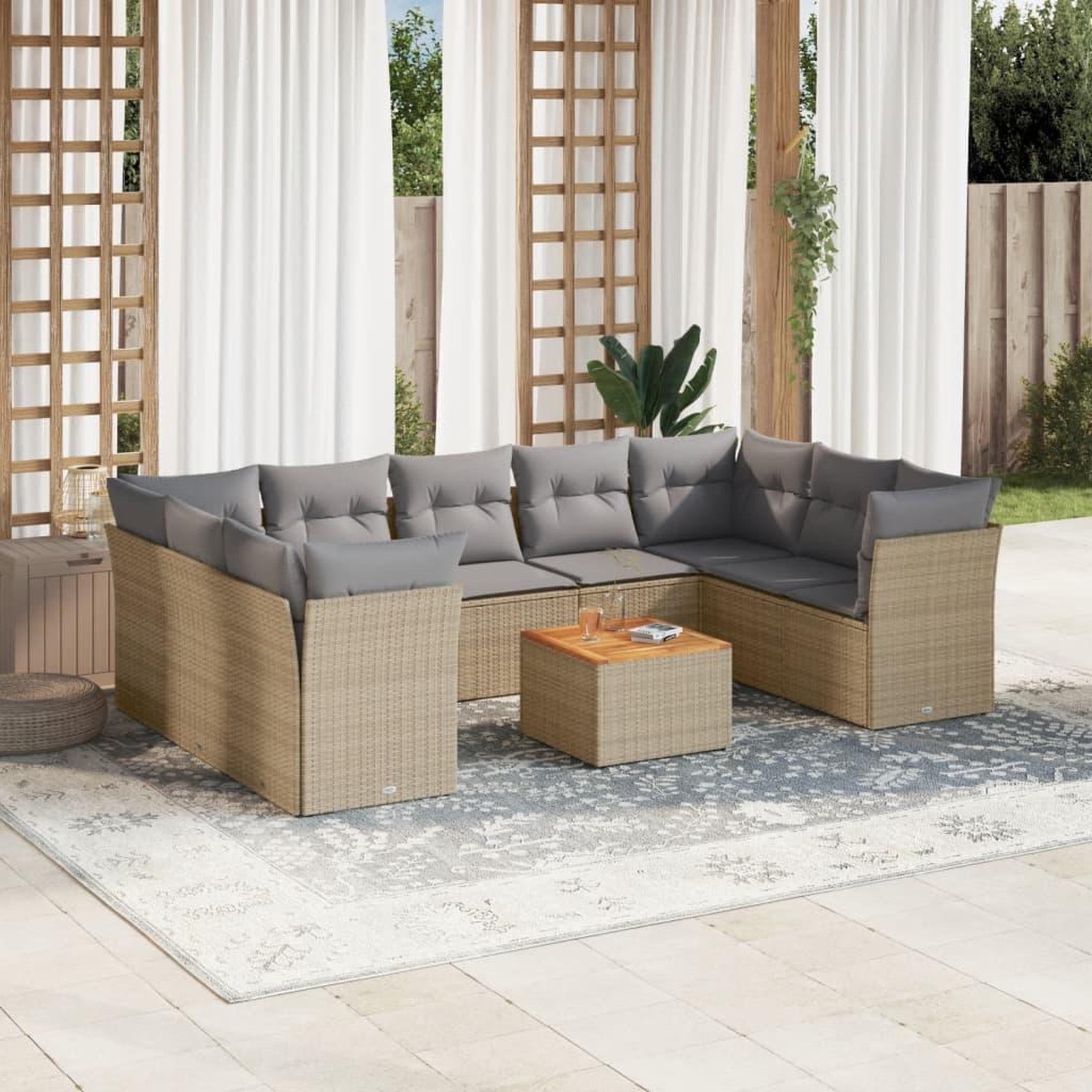 VIDAXL Salon de jardin et coussins 10 pcs melange beige resine tressee