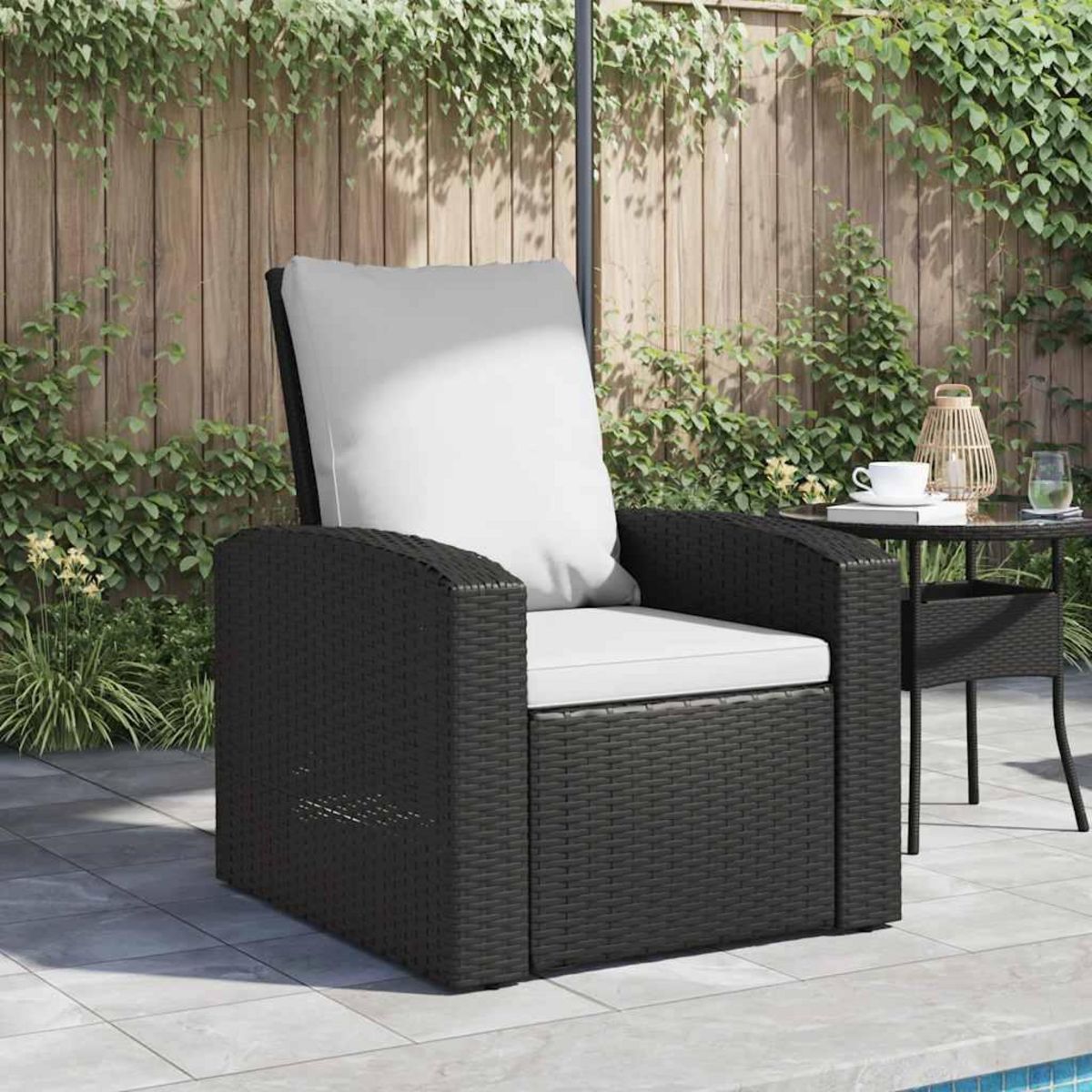 VIDAXL Fauteuil inclinable de jardin avec coussins noir resine tressee