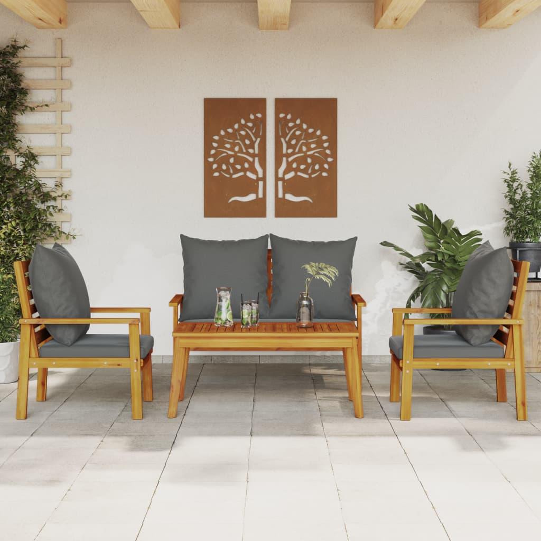VIDAXL Salon de jardin 4 pcs avec coussins Bois d'acacia solide
