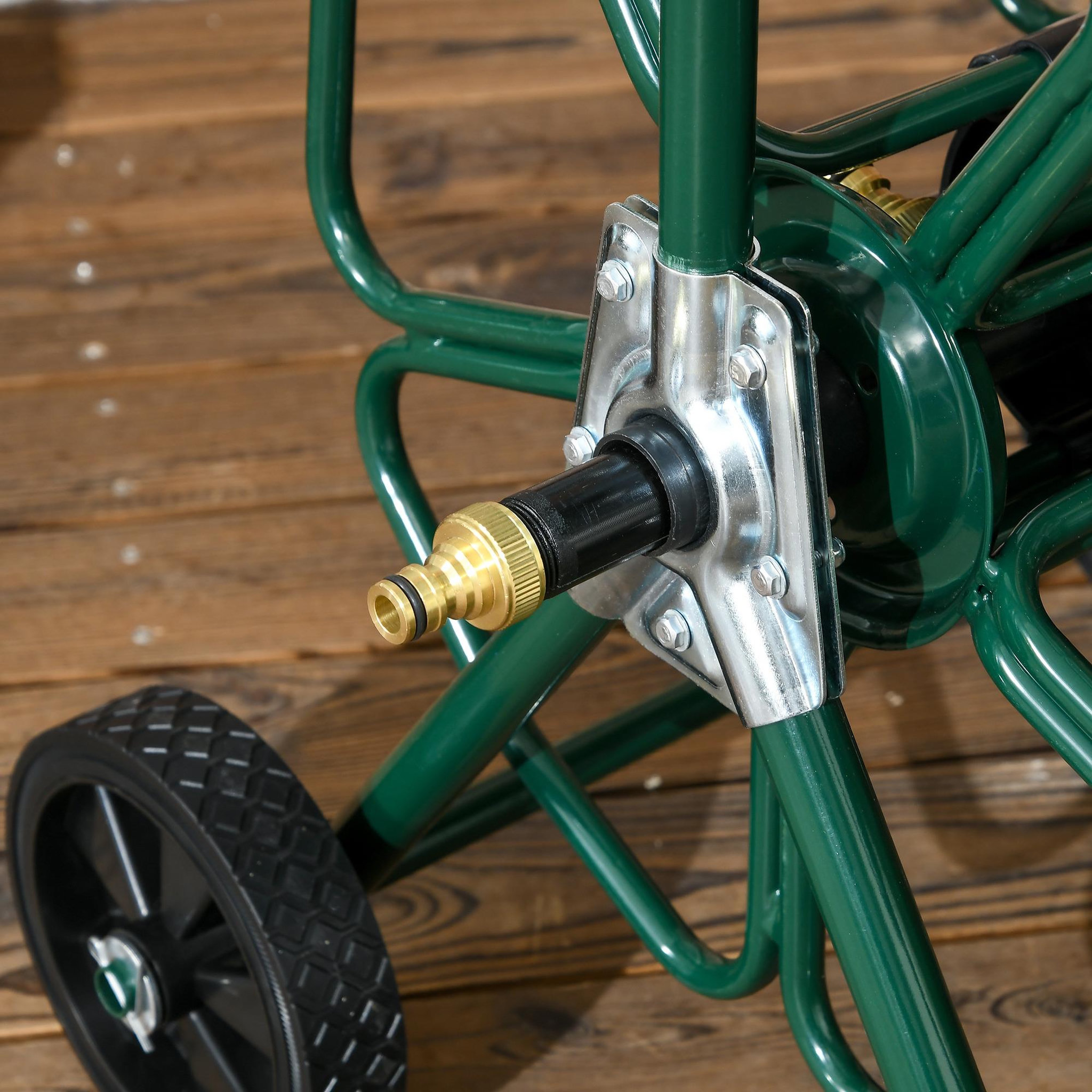 Voir la diapositive 5 : OUTSUNNY Dévidoir sur 2 roues 30 m - dévidoir métal - dévidoir chariot - enrouleur tuyau d'arrosage - métal vert