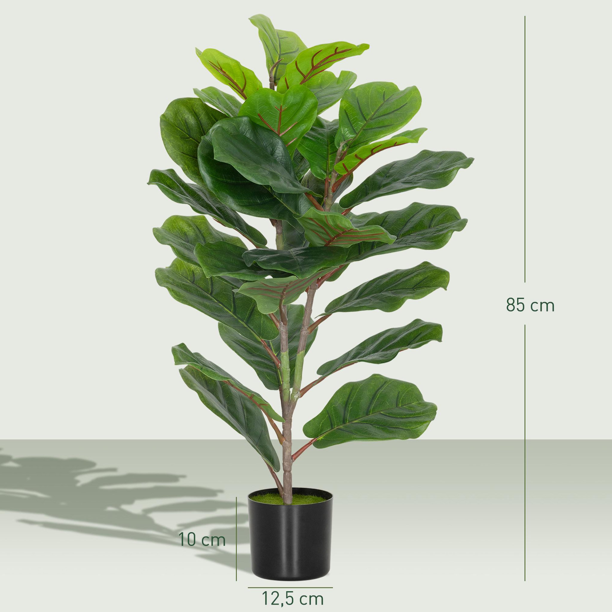 Voir la diapositive 3 : HOMCOM Lot de 2 plantes artificielles intérieures H.80cm figuier lyre 31 grandes feuilles pot inclus